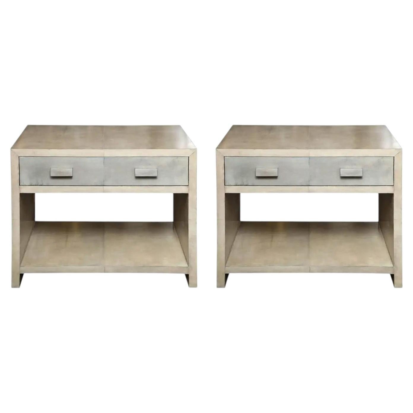 Pair of Two-Tone Parchment Nightstands