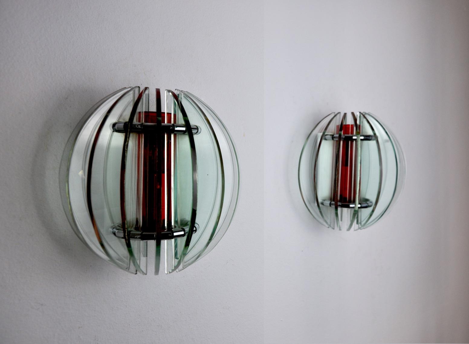 Hollywood Regency Pair of Two-Tone Veca Sconces, Italy, 1970s For Sale