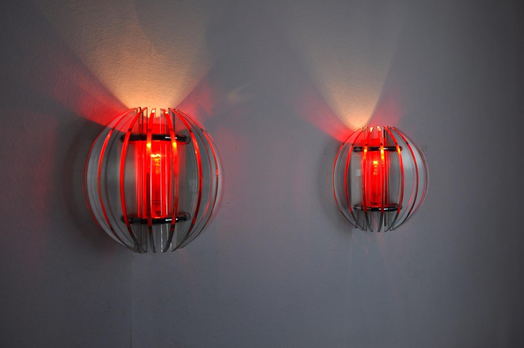 Late 20th Century Pair of Two-Tone Veca Sconces, Italy, 1970s For Sale