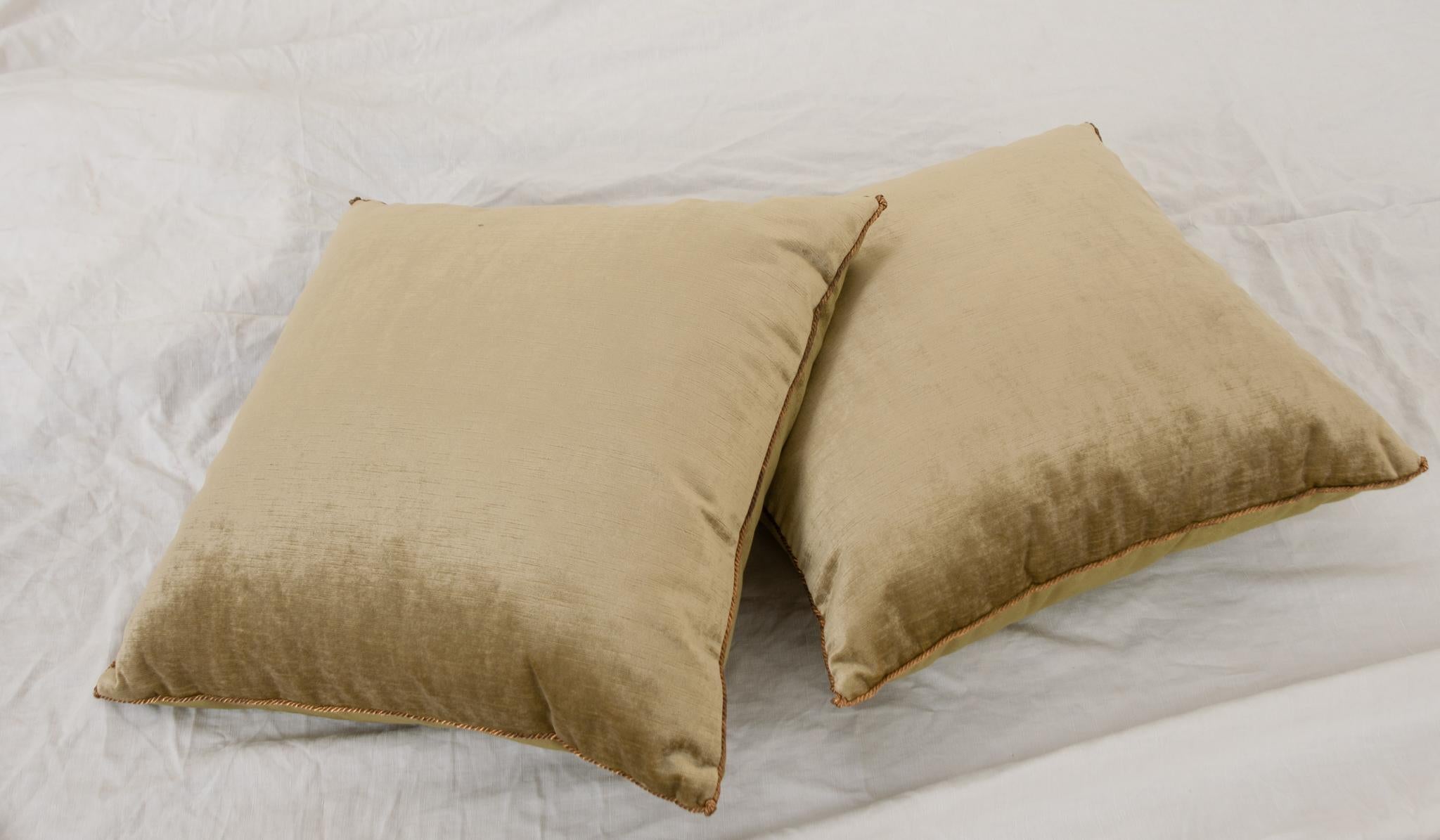 Hand-Woven Pair of Two Tone Velvet BVIZ Pillows For Sale