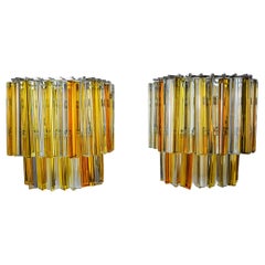 Pair of two-tone Venini wall lights, Murano Triedri glass, Italy, 1970