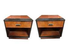 Pair of Two Toned Mid Century Modern Cherry Wood End Tables with Waterfall Edges