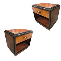 Vintage Pair of Two Toned Mid Century Modern Cherry Wood End Tables with Waterfall Edges