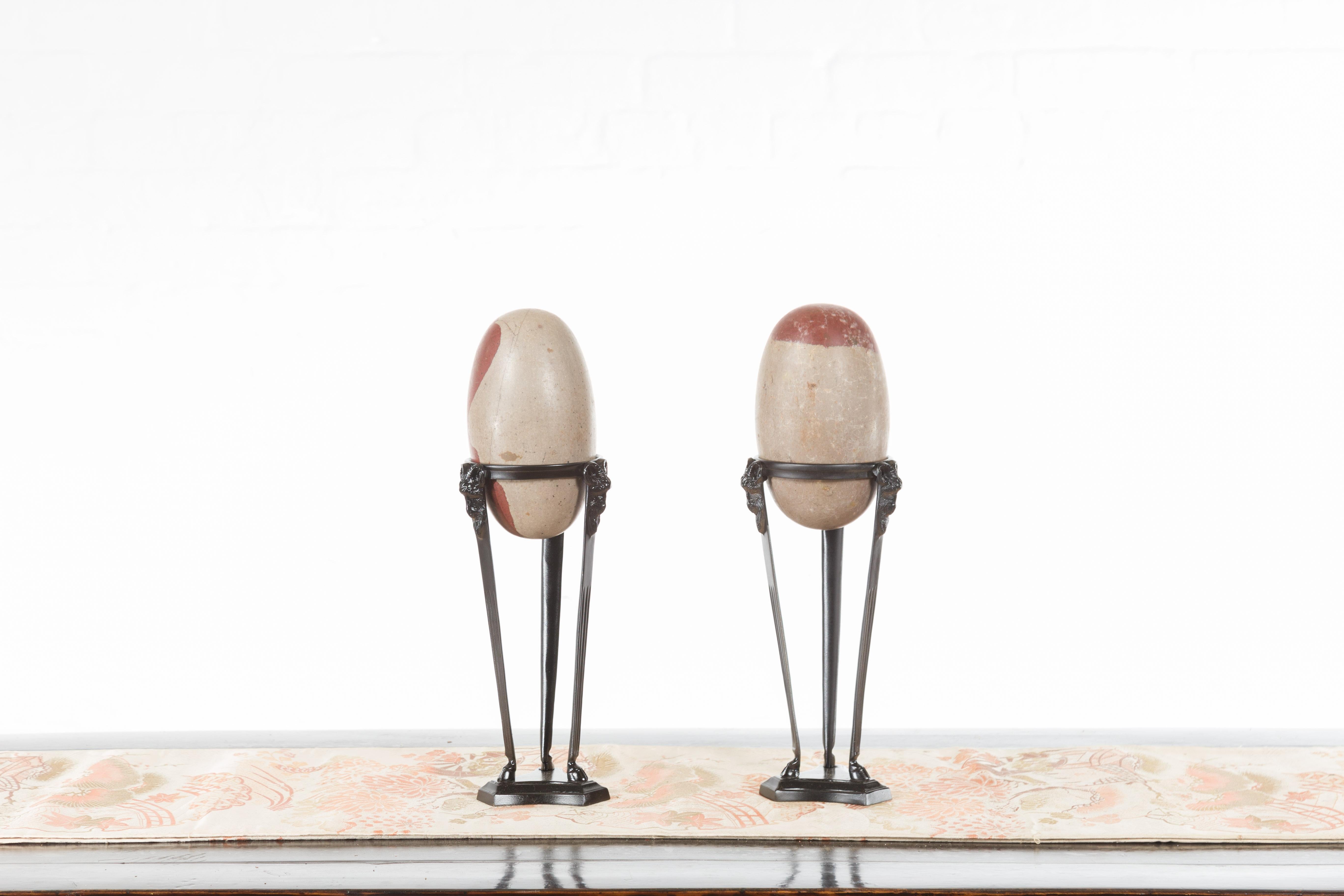 Pair of Two-Toned Stone Shiva Linga from the Narmada River on Custom Stands For Sale 4