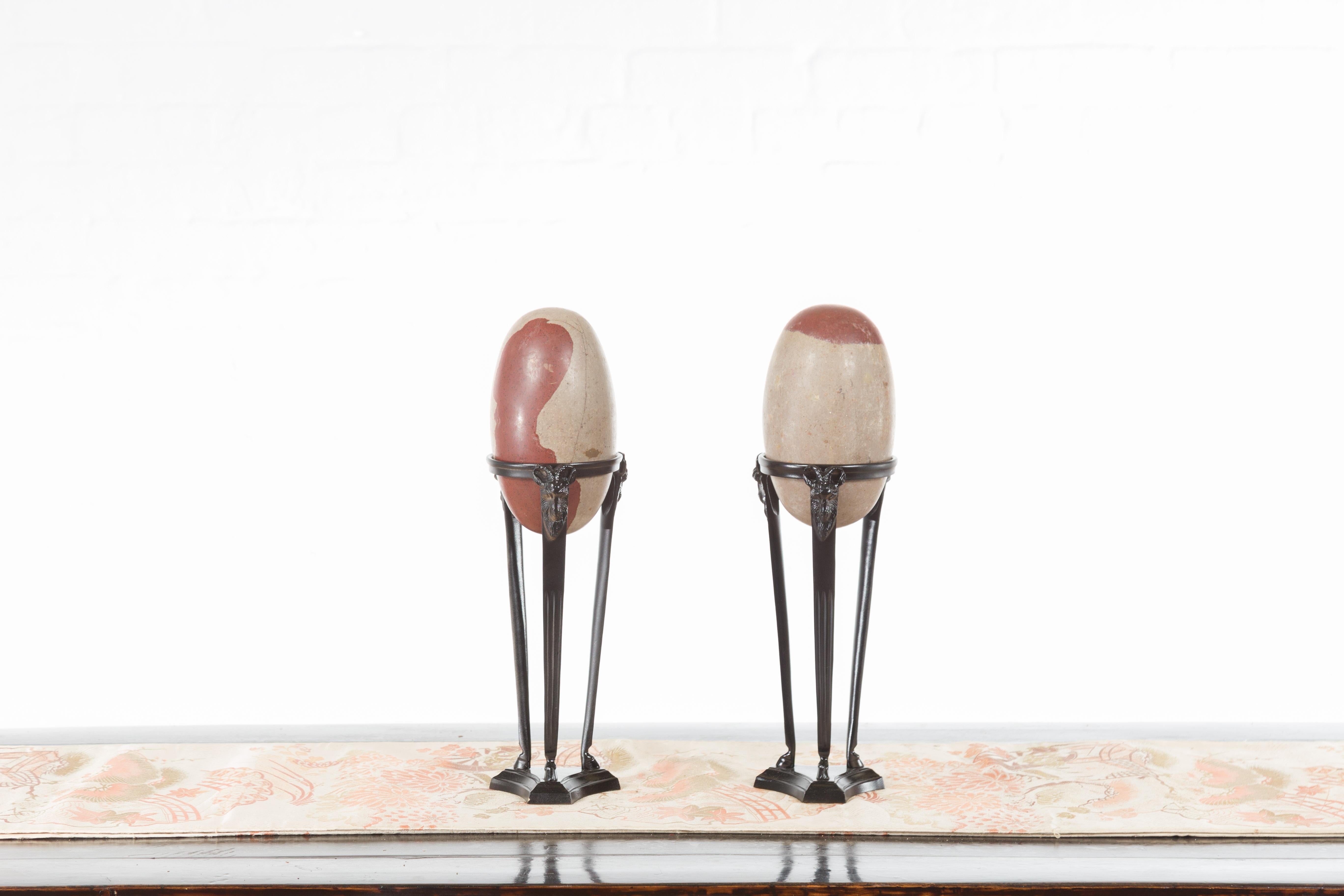 Pair of Two-Toned Stone Shiva Linga from the Narmada River on Custom Stands For Sale 5