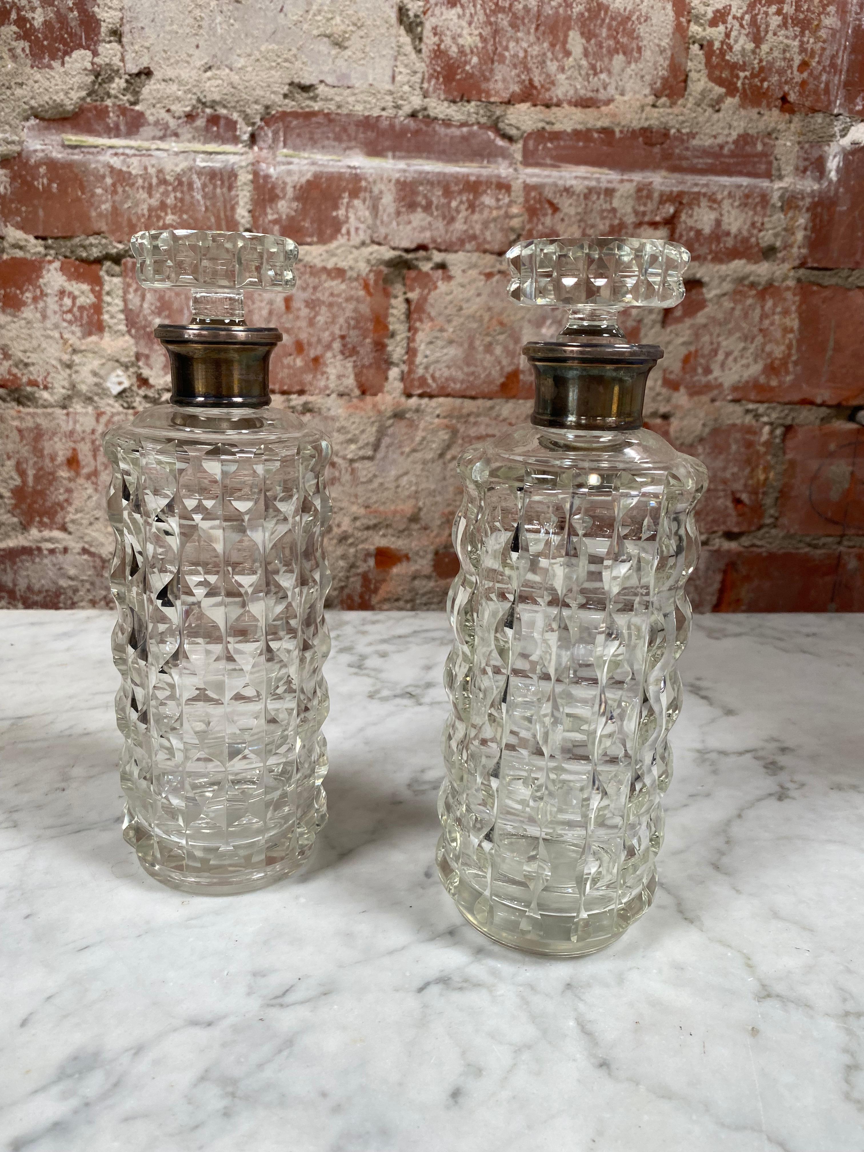 Pair of two vintage glass bottle, Italy, 1950.