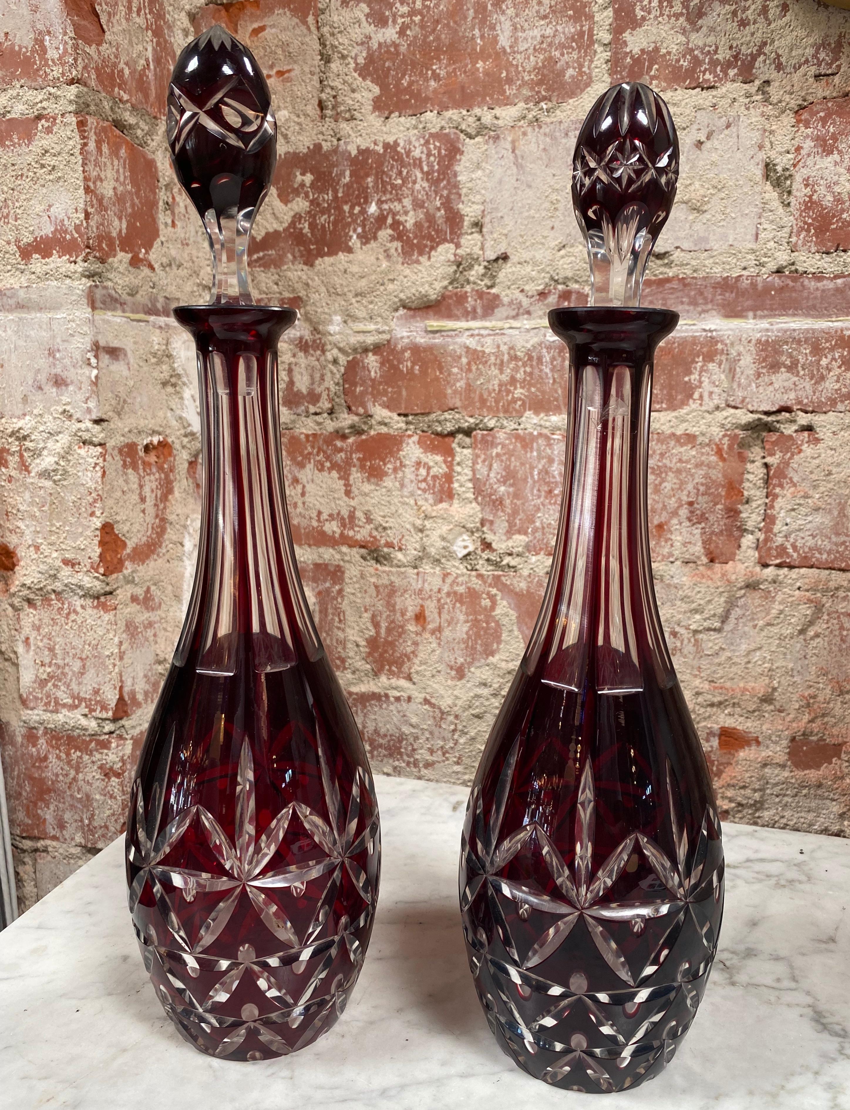 Beautiful and chics pair of two vintage Italian bottle in silver and art glass made in Italy, 1950s.