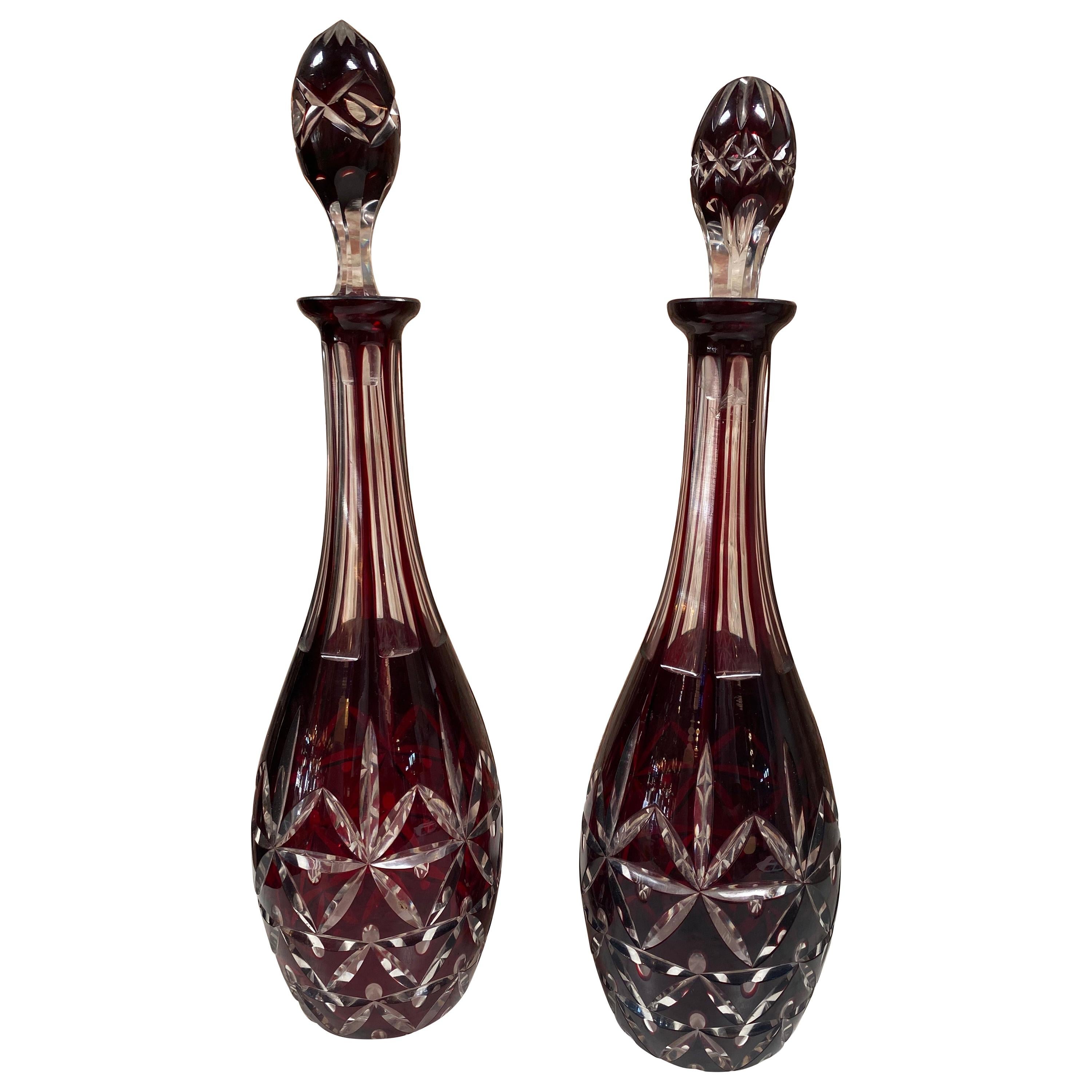 Pair of Two Vintage Italian Glass Bottle, 1950s