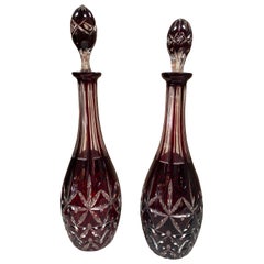 Pair of Two Vintage Italian Glass Bottle, 1950s