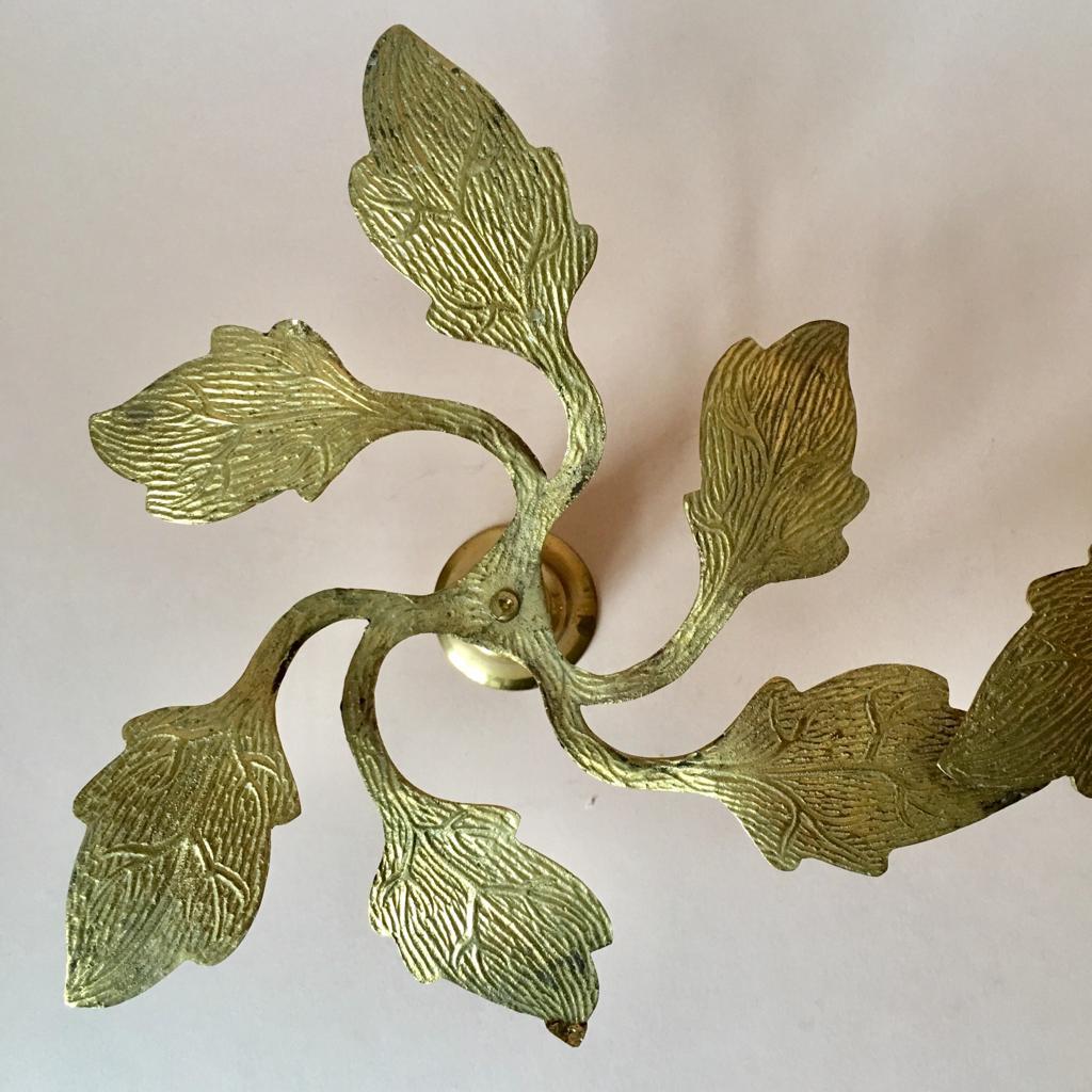 Pair of Two Vintage Swedish Brass Leaves Candleholders, 1970s For Sale 2