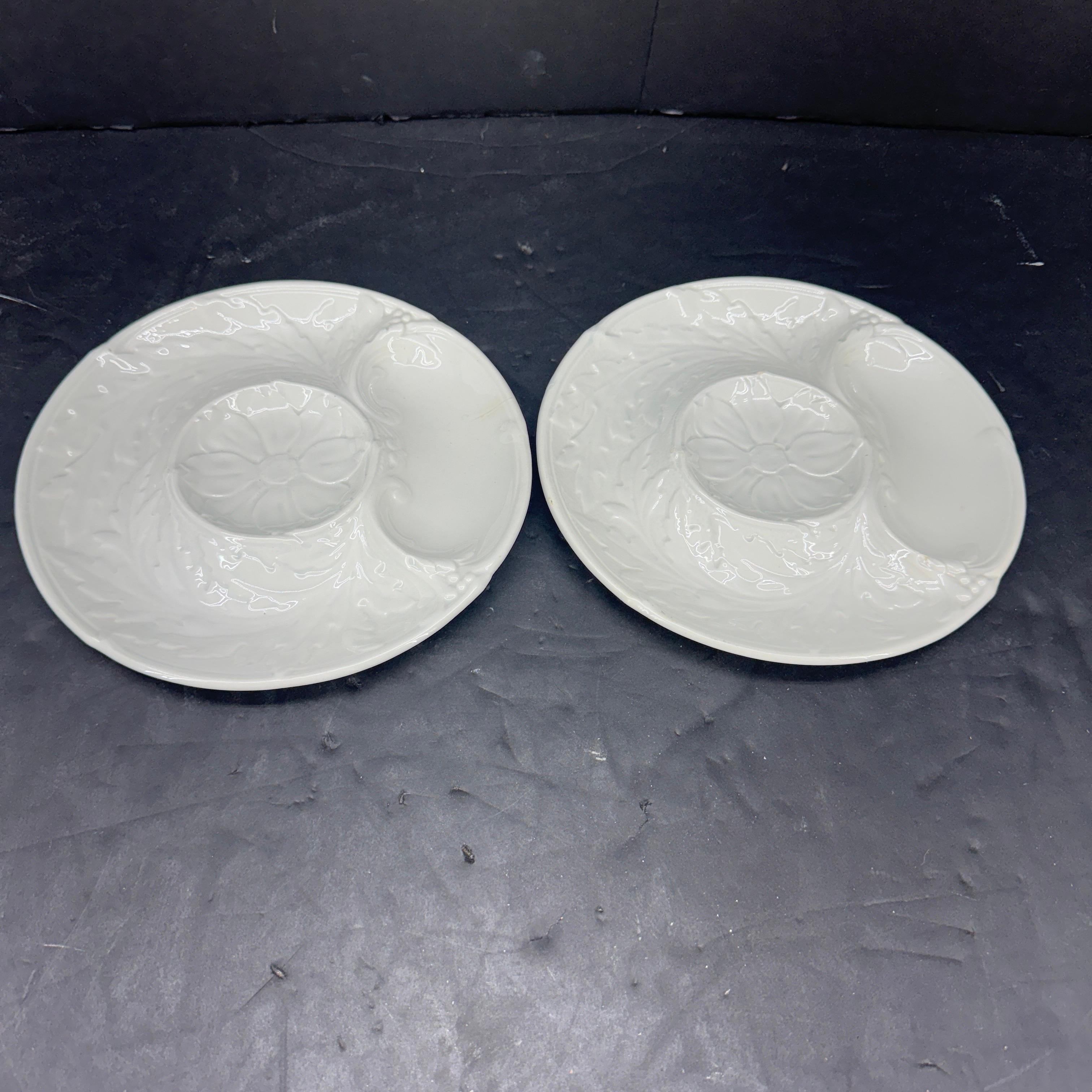 Pareja de dos Platos Alcachofa Gien de loza blanca francesa Francés en venta