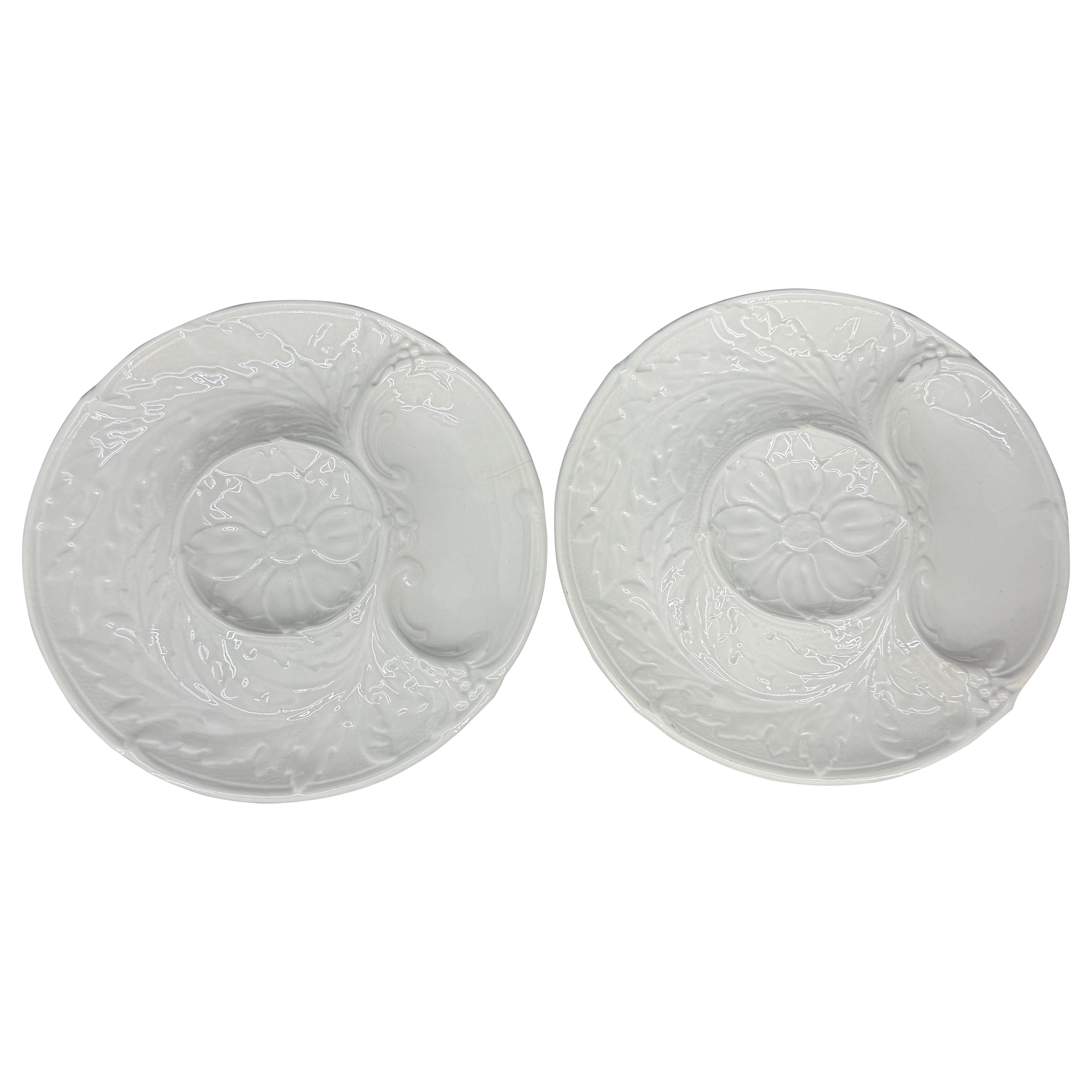 Pair of Two White French Faience Gien Artichoke Plates
