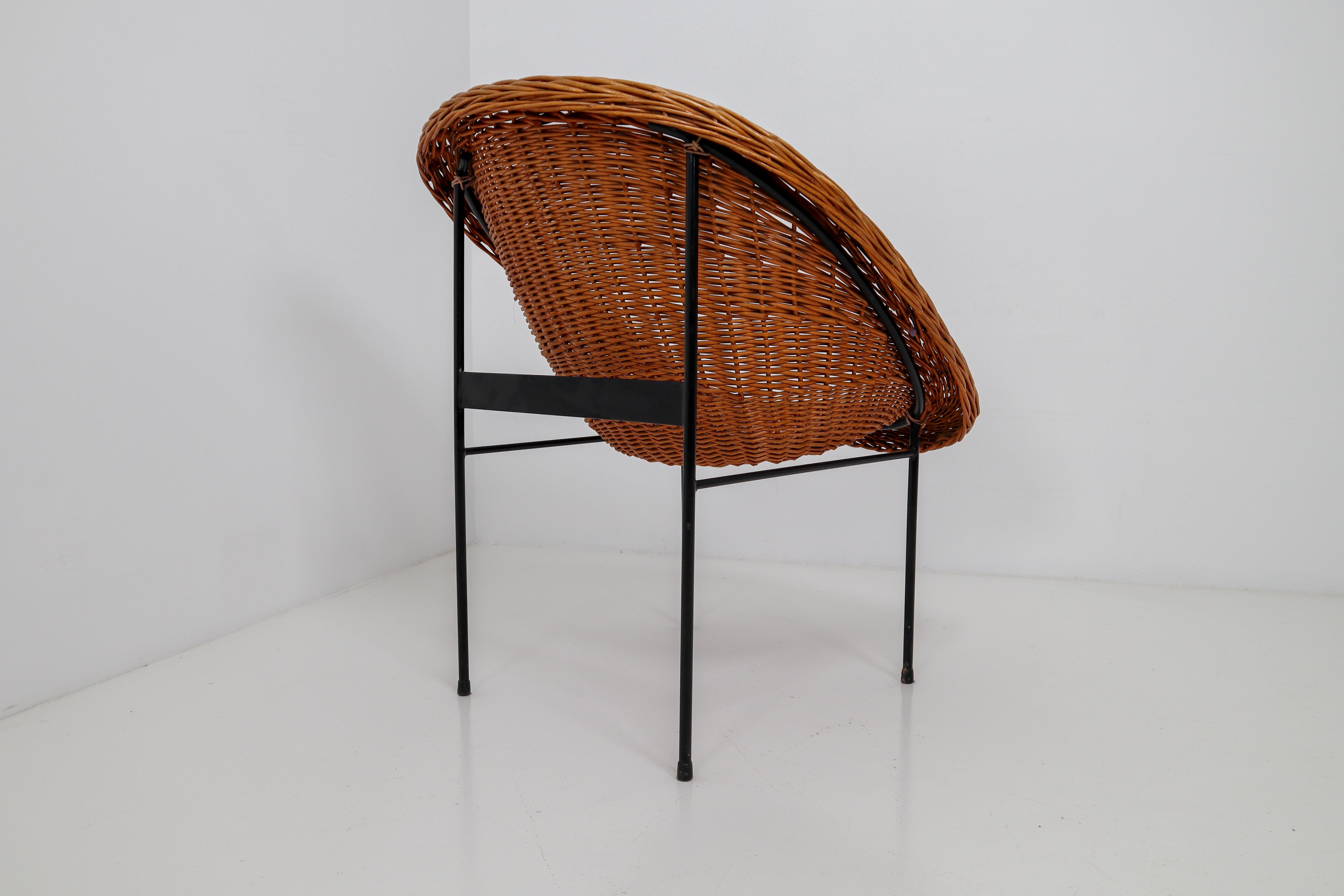 French Pair of Two Wicker Midcentury Easy Chairs, France, 1960s