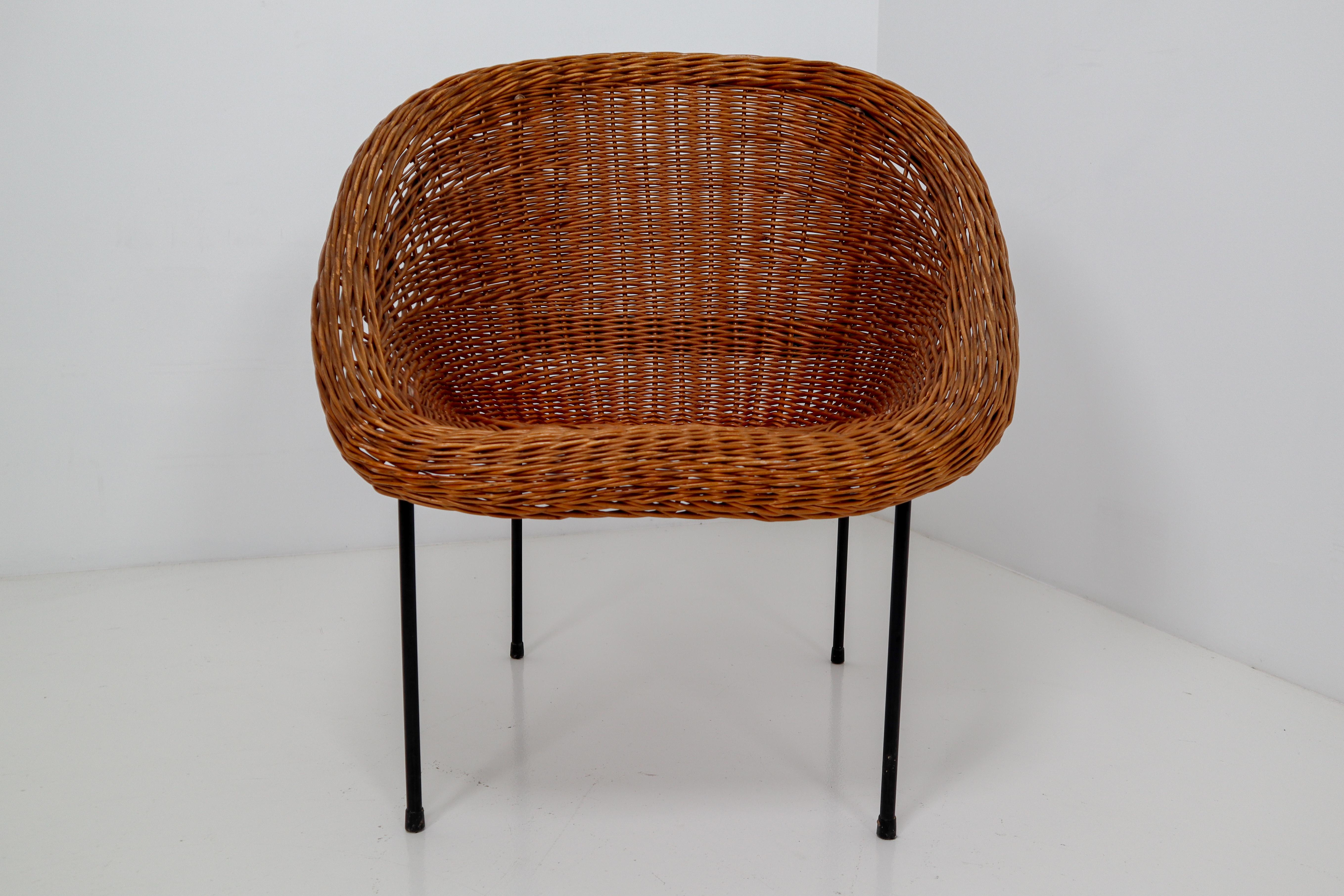 20th Century Pair of Two Wicker Midcentury Easy Chairs, France, 1960s