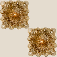Pair of Tynell Square Amber Bubble Flush Mount/Wall Sconces, 1960s