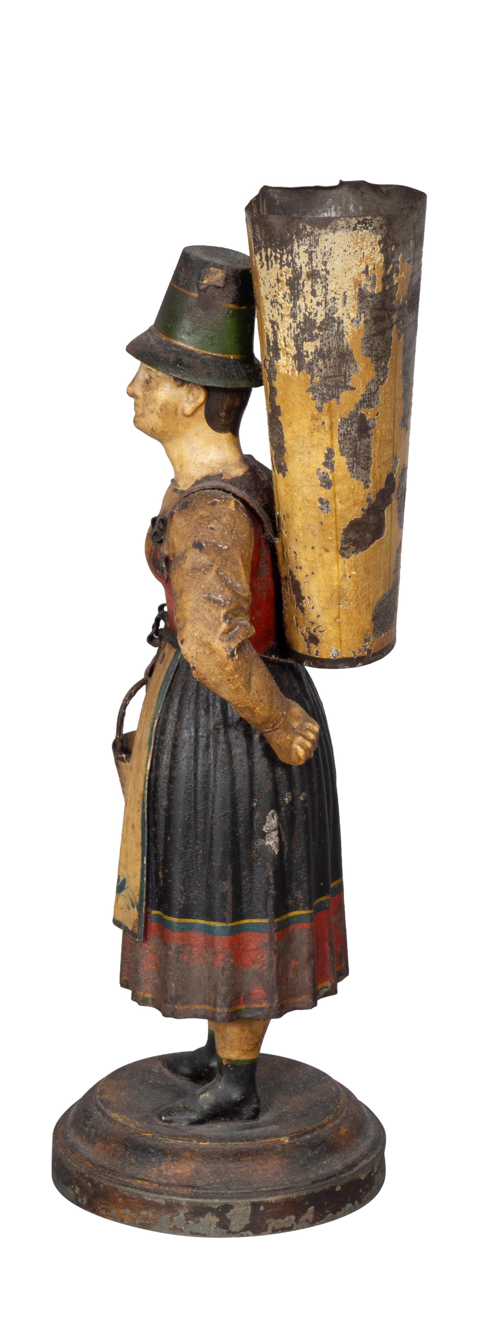 Mid-19th Century Pair of Tyrolean Tole Figural Vases For Sale
