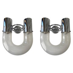 Pair of U Sconces Metal Murano Glass by Aldo Nason for Mazzega, Italy, 1970s