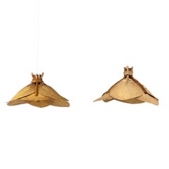 Pair of Uchiwa Mid--Century Pendants Chandeliers in Style of Ingo Maurer, 1970s