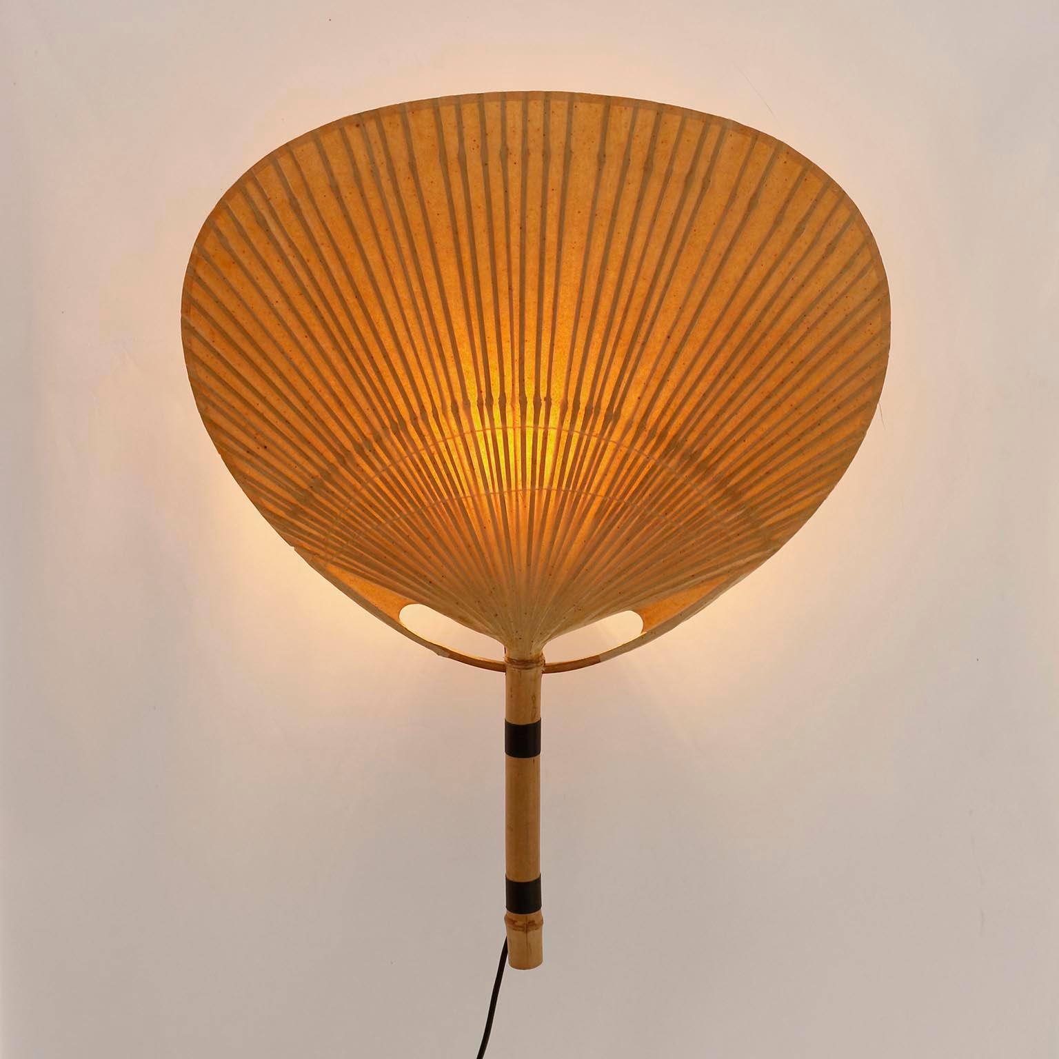 Pair of ‘Uchiwa’ Sconces Wall Lamps Lights, Ingo Maurer, Bamboo Paper, 1970s 1