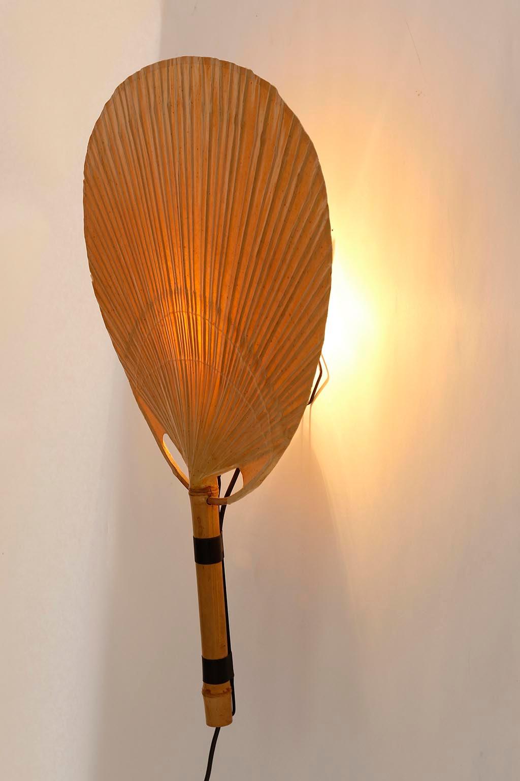Pair of ‘Uchiwa’ Sconces Wall Lamps Lights, Ingo Maurer, Bamboo Paper, 1970s 2