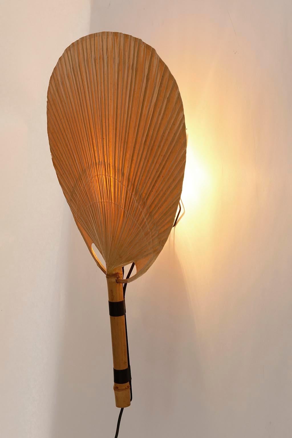 Pair of ‘Uchiwa’ Sconces Wall Lamps Lights, Ingo Maurer, Bamboo Paper, 1970s 2