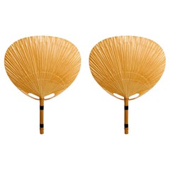 Vintage Pair of ‘Uchiwa’ Sconces Wall Lamps Lights, Ingo Maurer, Bamboo Paper, 1970s