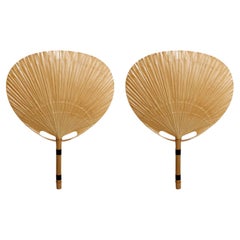 Pair of ‘Uchiwa’ Sconces Wall Lamps Lights, Ingo Maurer, Bamboo Paper, 1970s