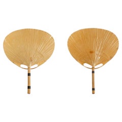 Pair of ‘Uchiwa’ Sconces Wall Lamps Lights, Ingo Maurer, Bamboo Paper, 1970s