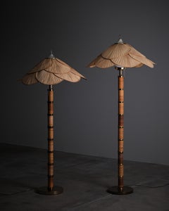 Pair of Uchiwa style floor lamps by Miranda AB, Sweden, 1960s