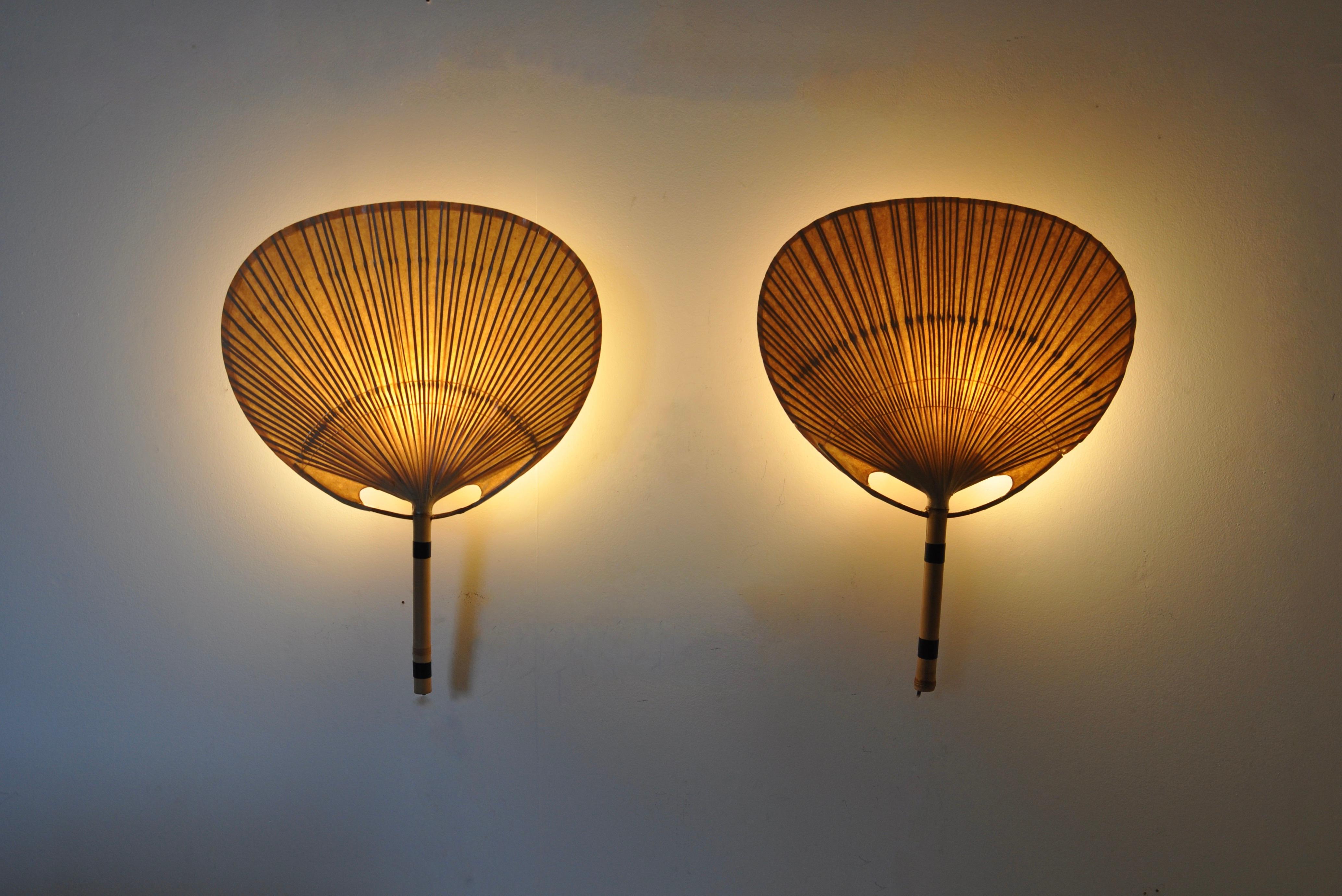 Mid-Century Modern Pair of Uchiwa Wall Lamps by Ingo Maurer for M Design, 1970s