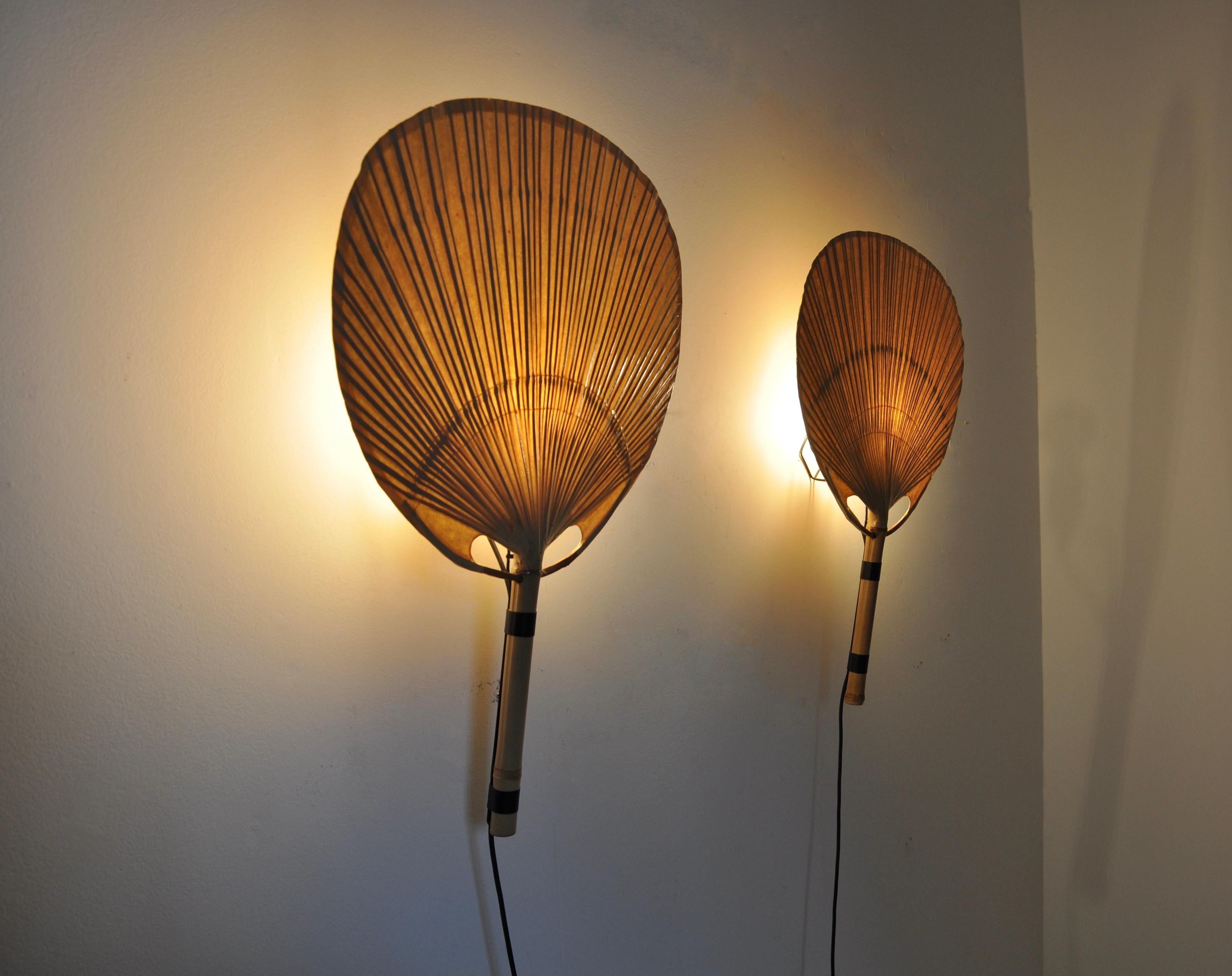 Pair of Uchiwa Wall Lamps by Ingo Maurer for M Design, 1970s In Good Condition In Lasne, BE
