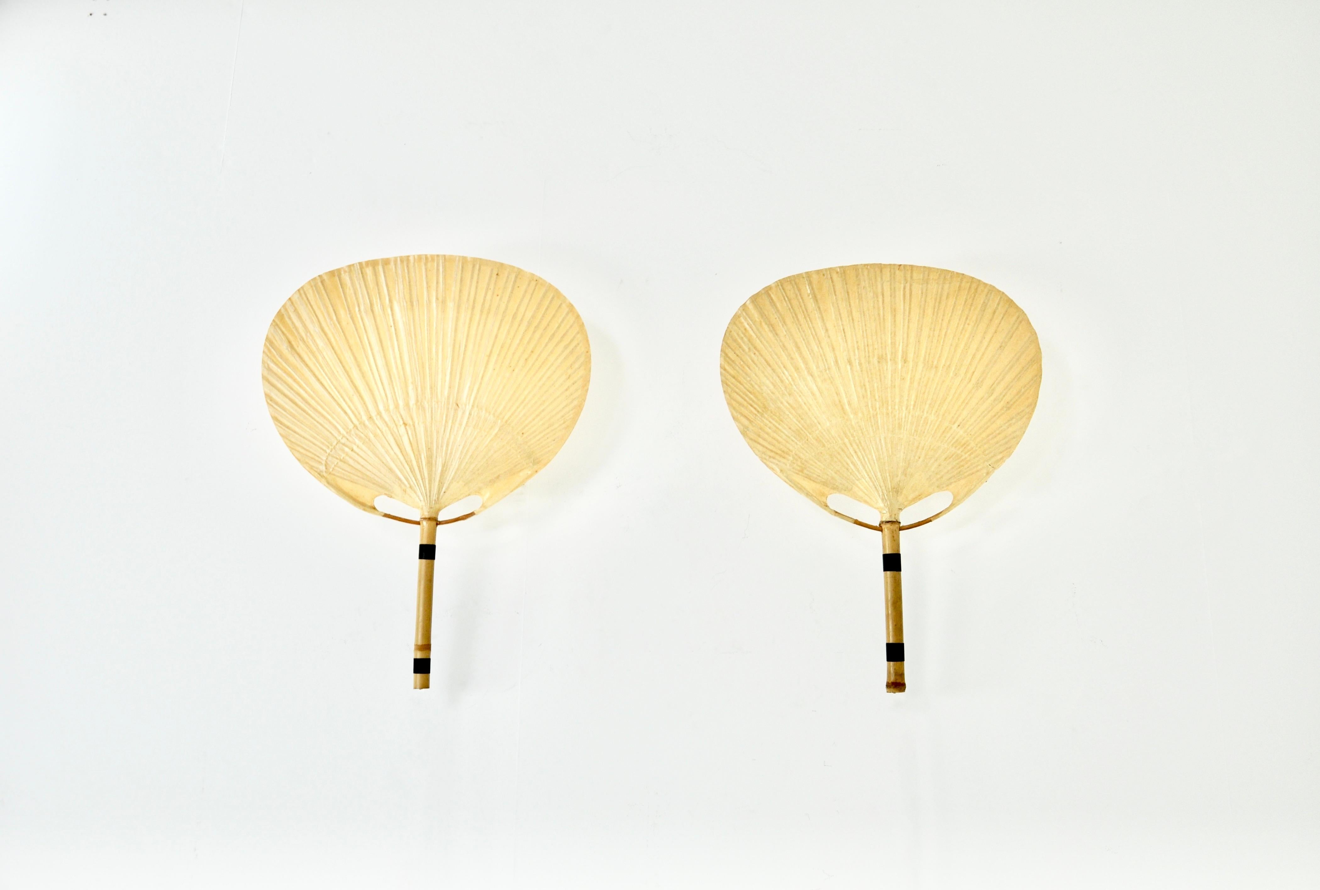 Late 20th Century Pair of Uchiwa Wall Lamps by Ingo Maurer for M Design, 1970s