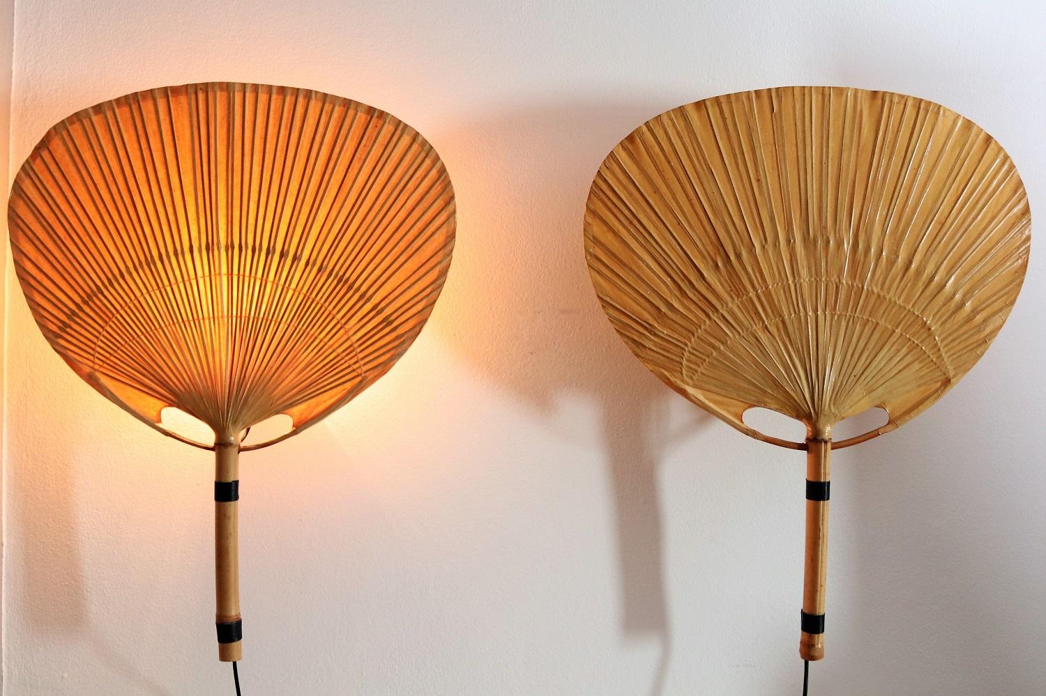 Japonisme Pair of Uchiwa Wall Sconces by Ingo Maurer, Germany, 1973