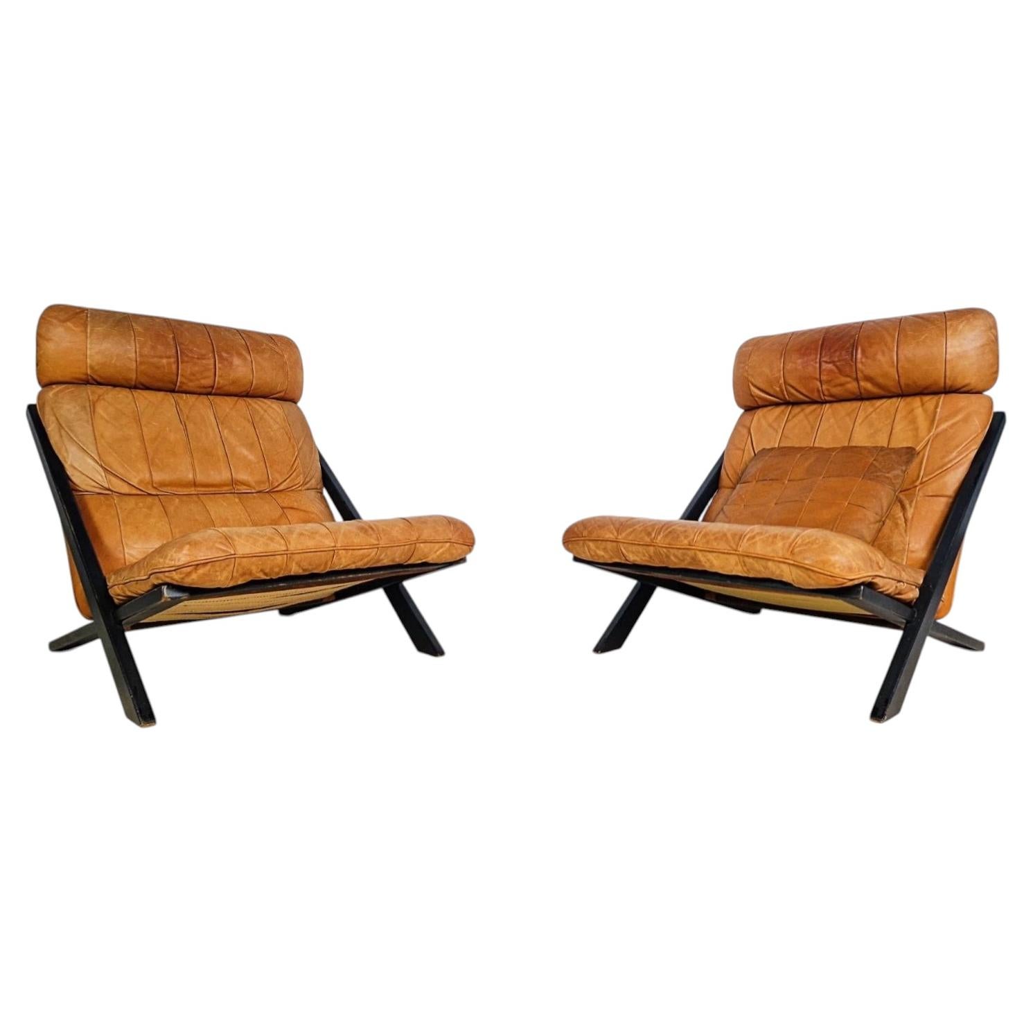 Pair of Ueli Berger for De Sede Sculptural Leather Easy Chairs, Switzerland, 70s For Sale