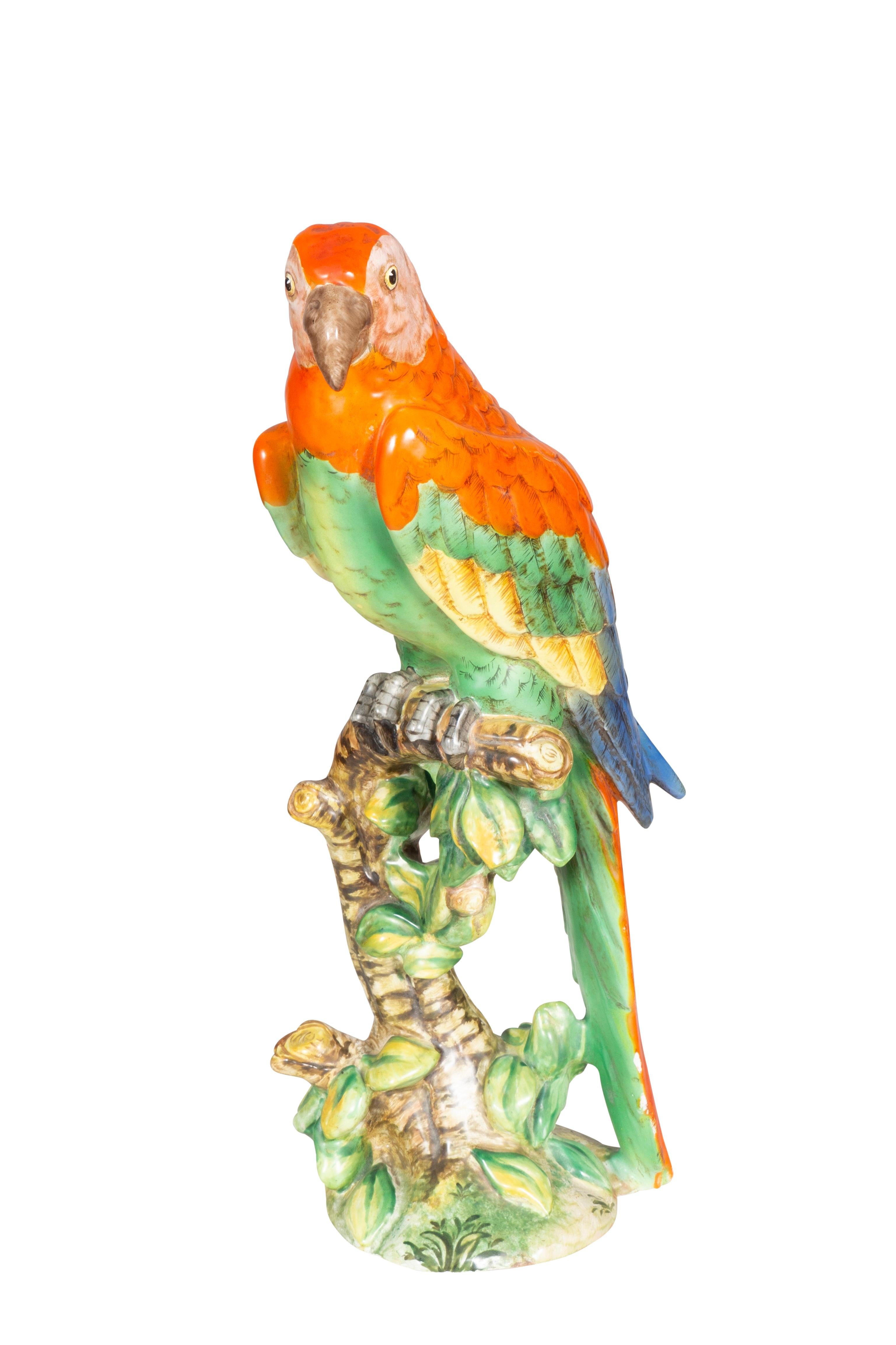 Pair of Ugo Zaccagnini Ceramic Parrots Retailed by Ovington, New York 1