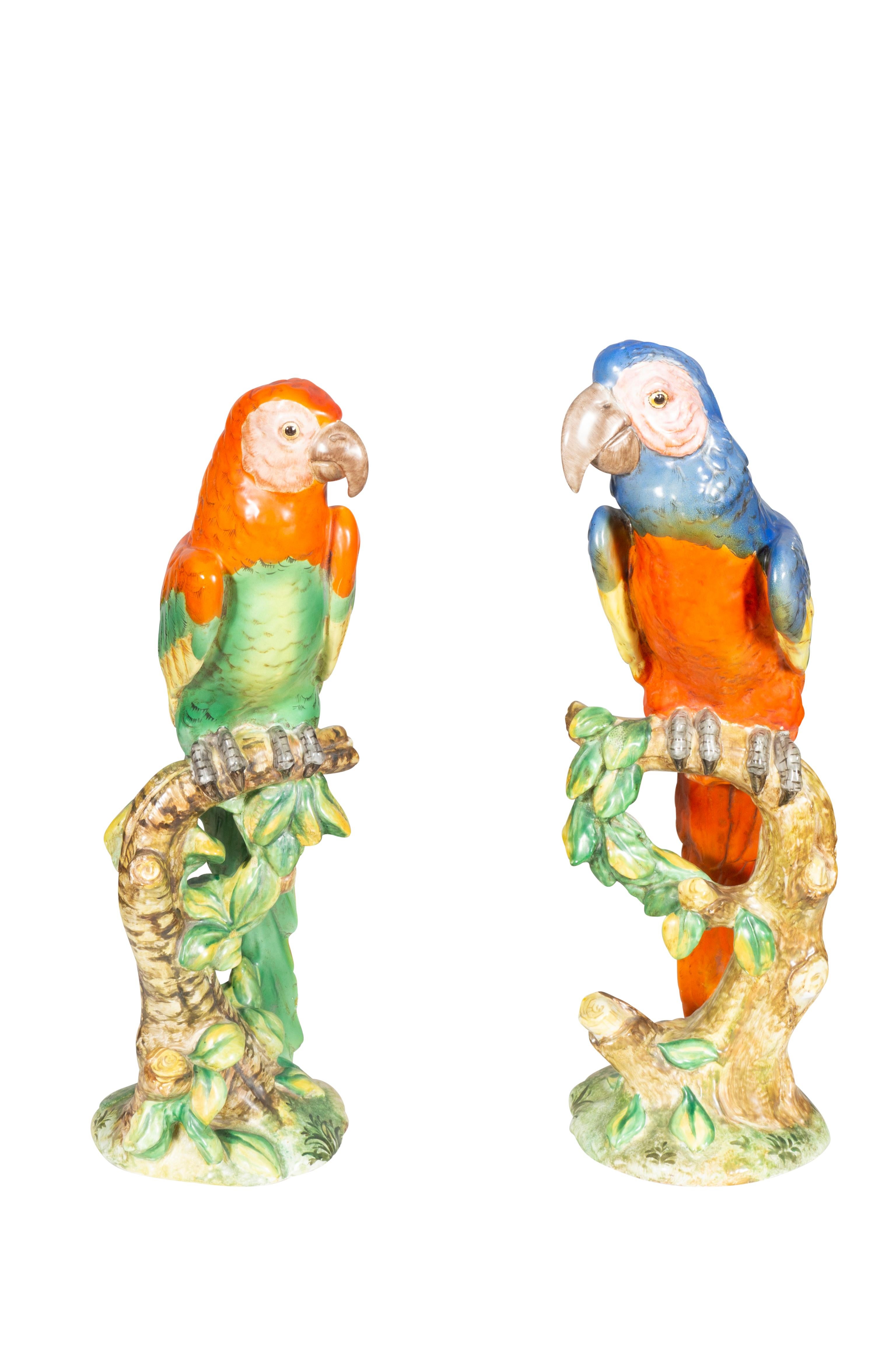Retailed in America by Ovington, New York. Ovington was a store on Fifth Avenue in New York and had a store in Miami Beach. Each figure seated on a tree limb. Well painted and impressive size. Zaccagnini Is a highly regarded Florentine Ceramicist.