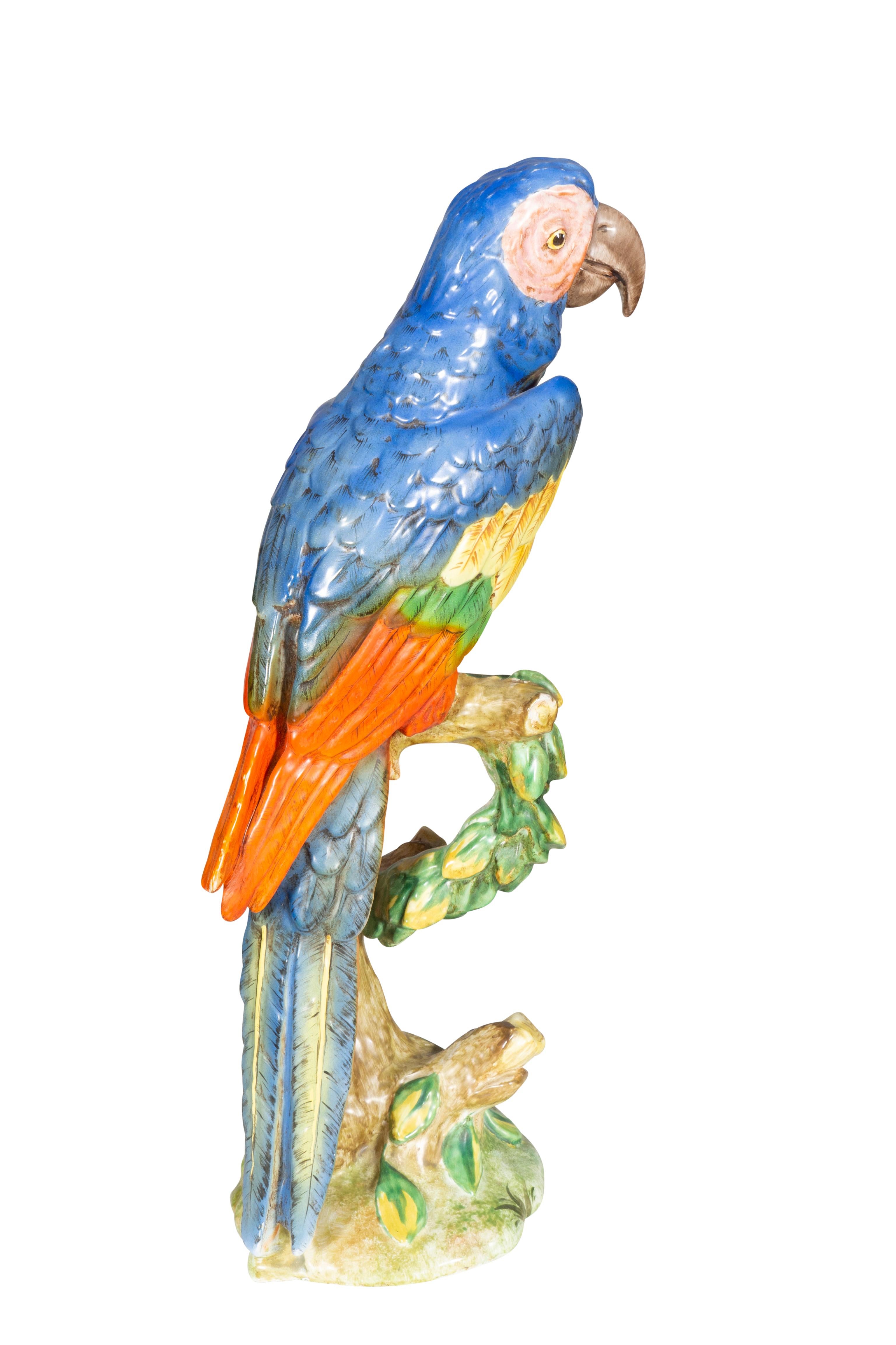 Art Deco Pair of Ugo Zaccagnini Ceramic Parrots Retailed by Ovington, New York