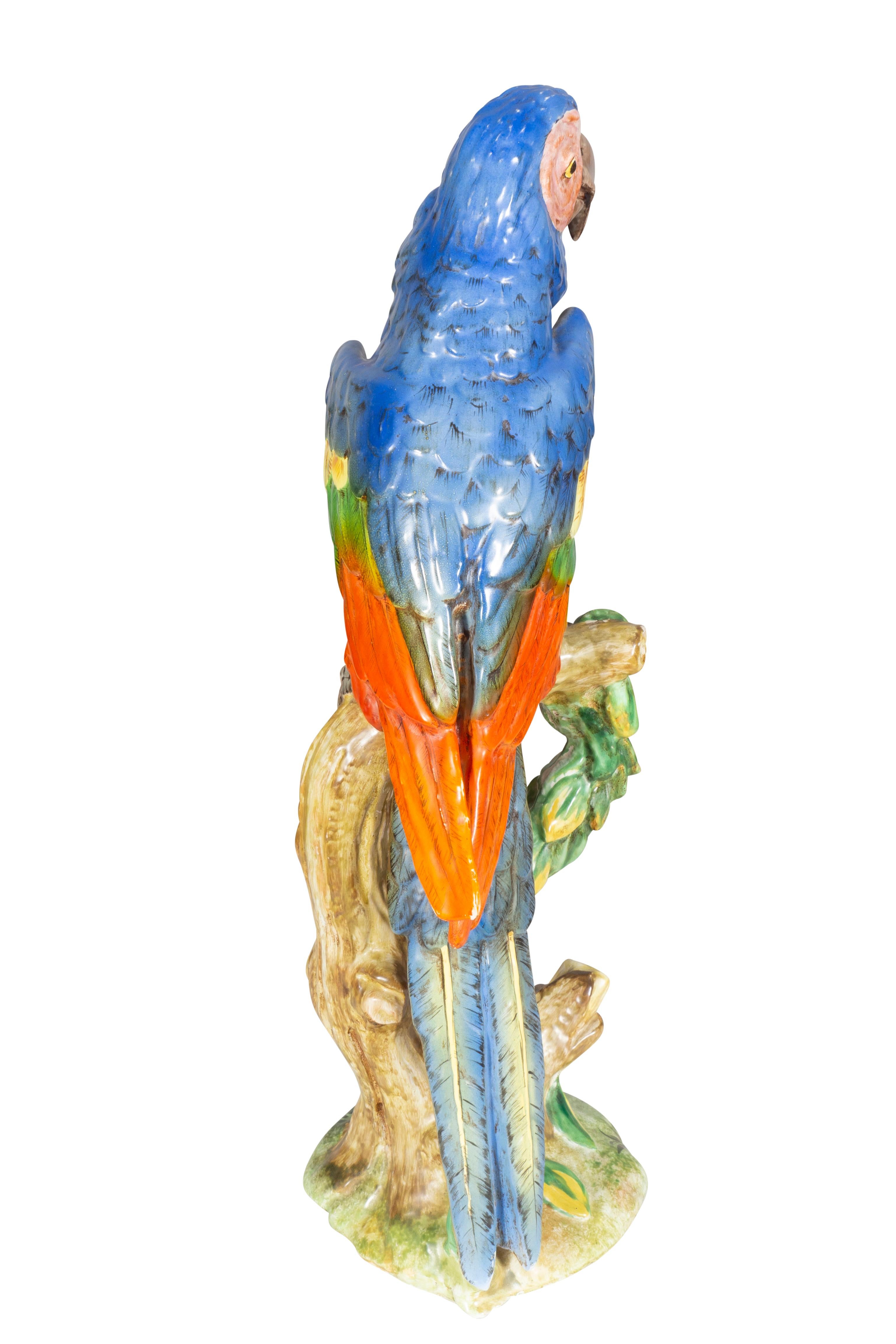 Italian Pair of Ugo Zaccagnini Ceramic Parrots Retailed by Ovington, New York
