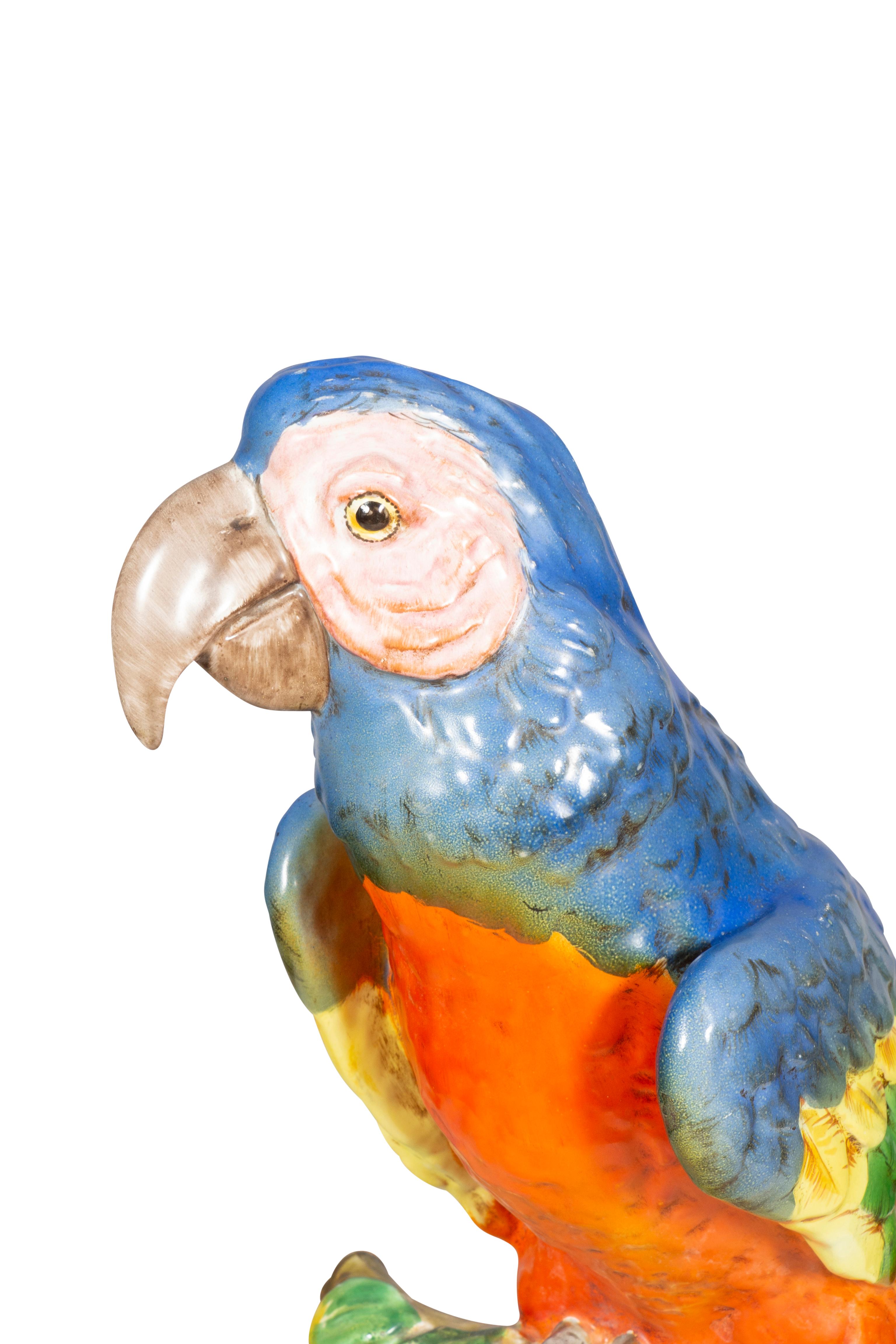 Pair of Ugo Zaccagnini Ceramic Parrots Retailed by Ovington, New York In Good Condition In Essex, MA