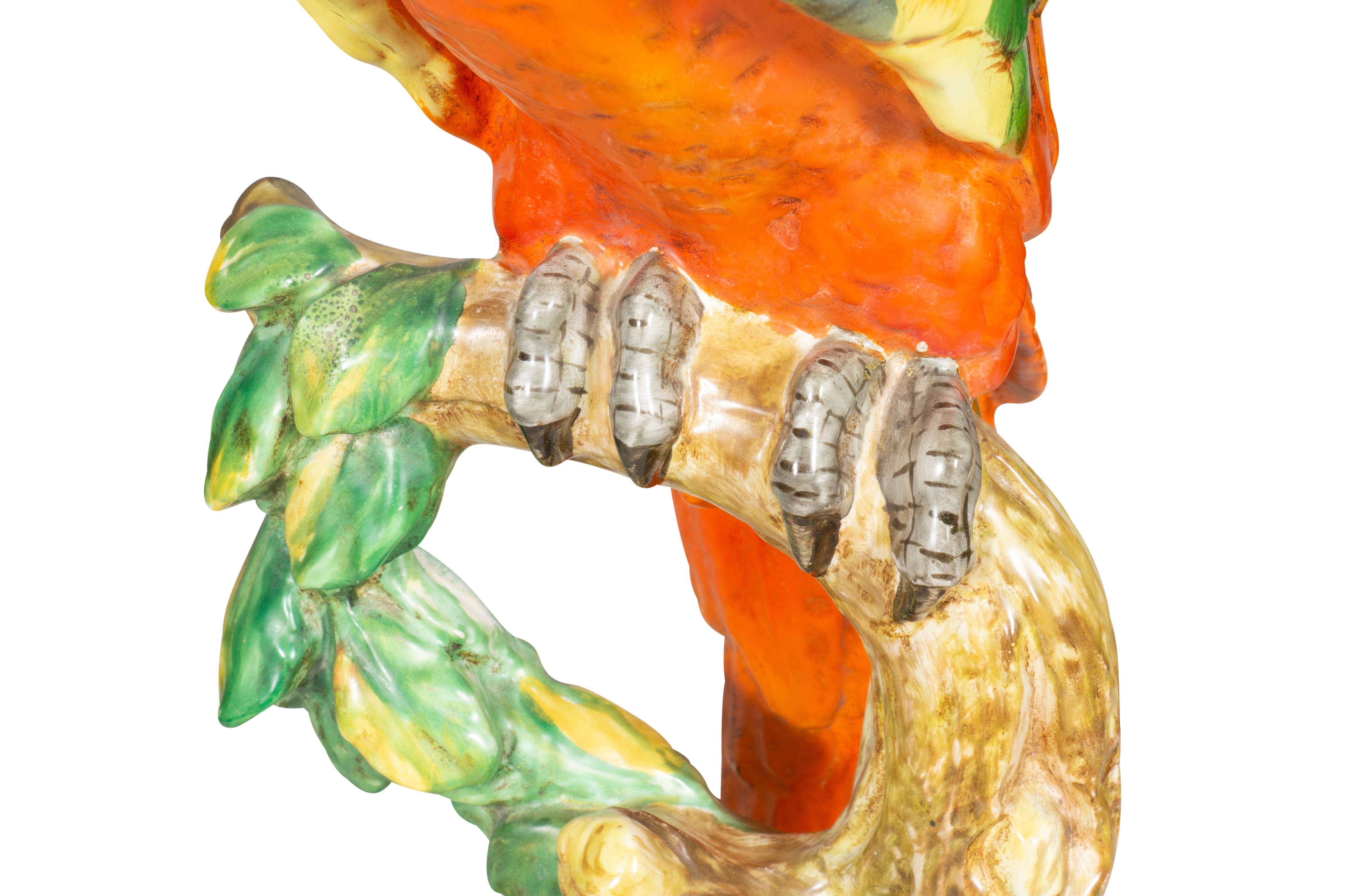 Mid-20th Century Pair of Ugo Zaccagnini Ceramic Parrots Retailed by Ovington, New York