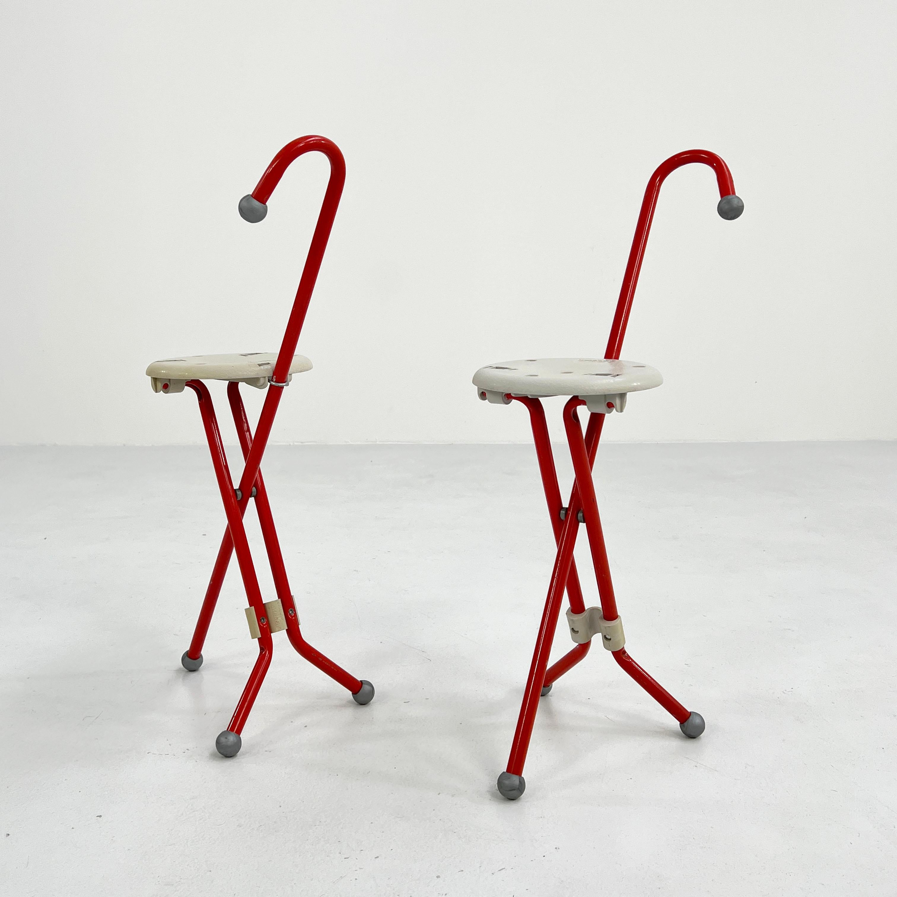 Pair of Ulisse folding stools by Ivan Loss for Sandrigarden, 1980s
Designer - Ivan Loss
Producer - Sandrigarden
Model - Ulisse Folding Stools & Walking Sticks 
Design Period - Eighties
Measurements - width 22 cm x depth 40 cm x height 74 cm x