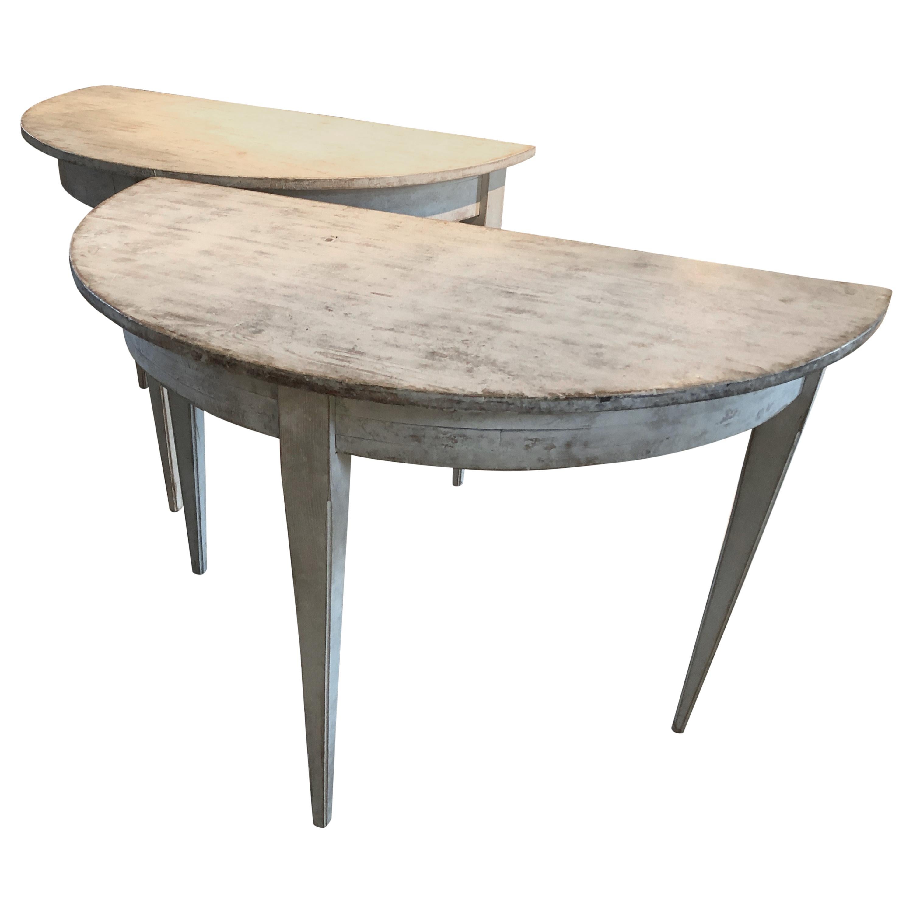 Pair of Ultra Chic Antique Gustavian Demilune Console Tables