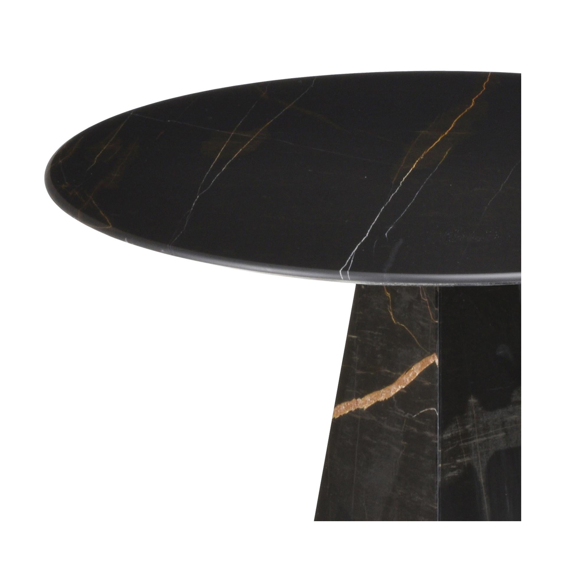 Portuguese Pair of Ultra Thin Black Sahara Marble Round Sidetables For Sale