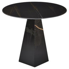 Pair of Ultra Thin Black Sahara Marble Round Sidetables