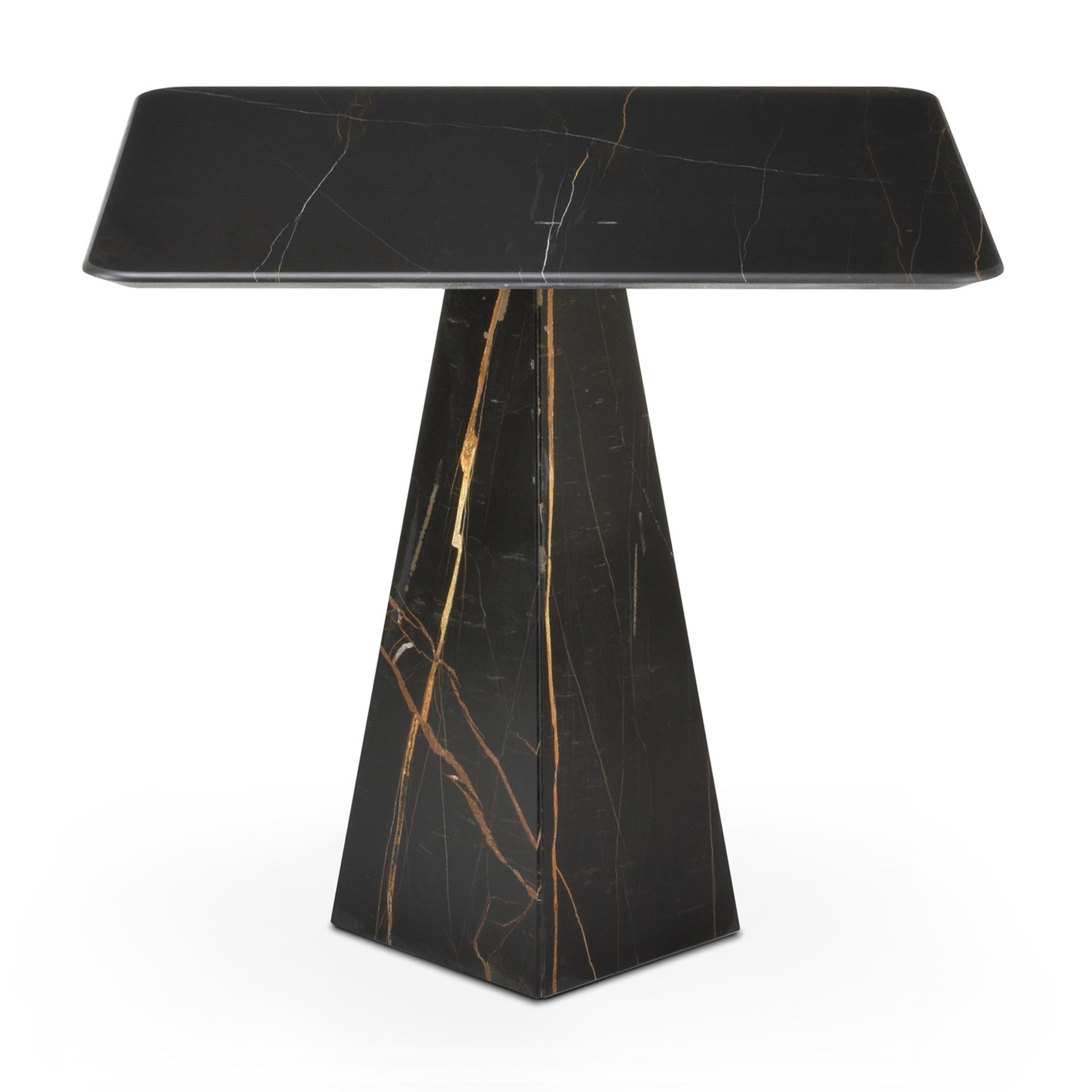 Hand-Crafted Pair of Ultra Thin Black Sahara Marble Square Sidetables For Sale