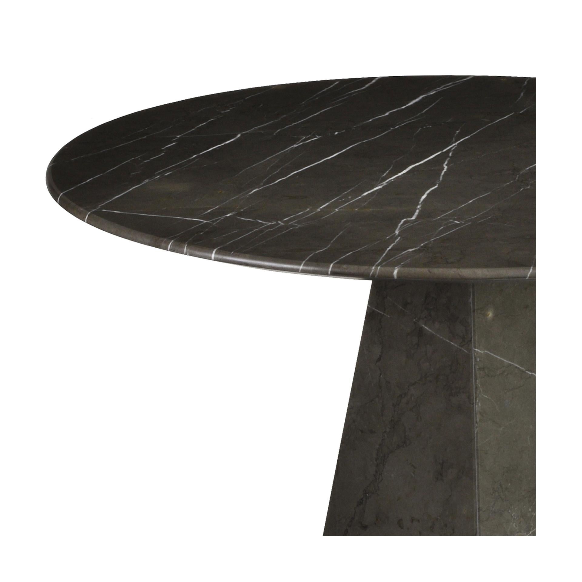 Portuguese Pair of Ultra Thin Graphite Marble Round Sidetables For Sale
