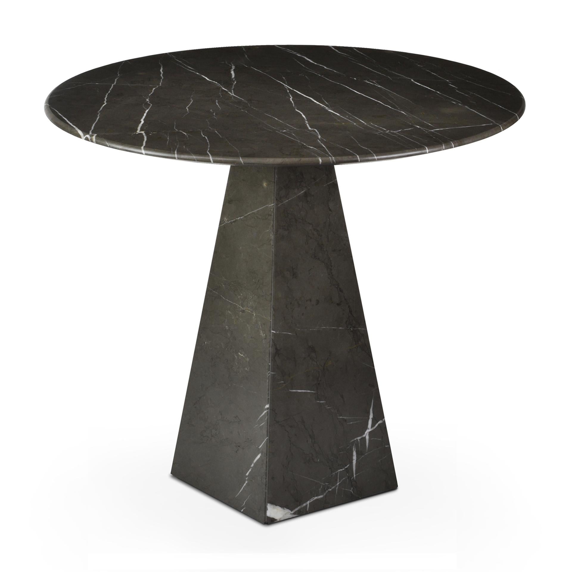 Hand-Crafted Pair of Ultra Thin Graphite Marble Round Sidetables For Sale