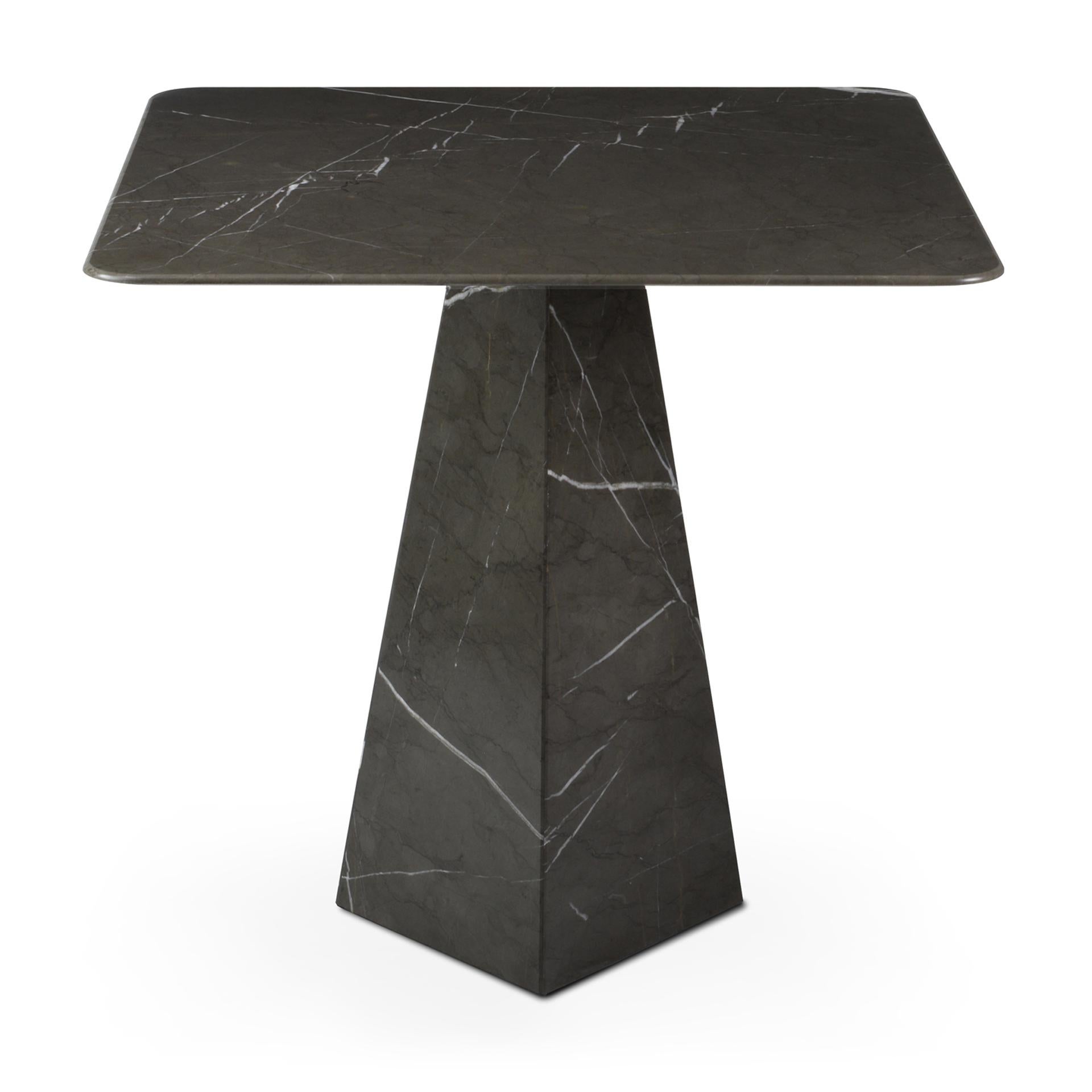 Hand-Crafted Pair of Ultra Thin Graphite Marble Square Sidetables For Sale