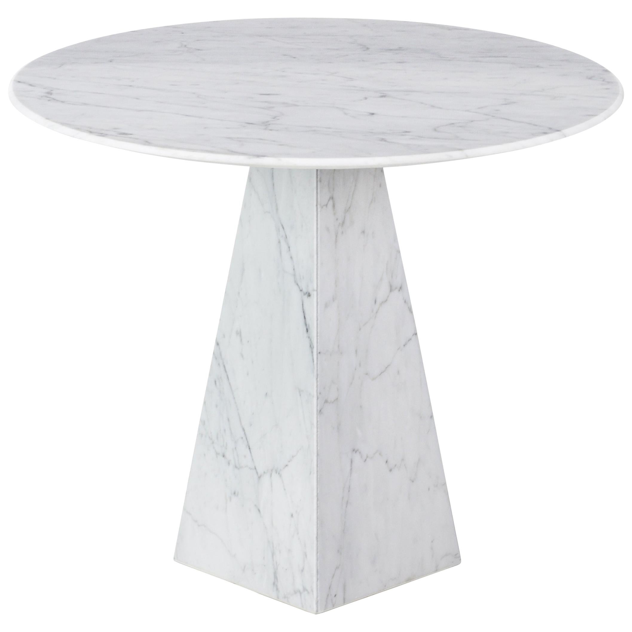 Pair of Ultra Thin White Carrara Marble Round Sidetable