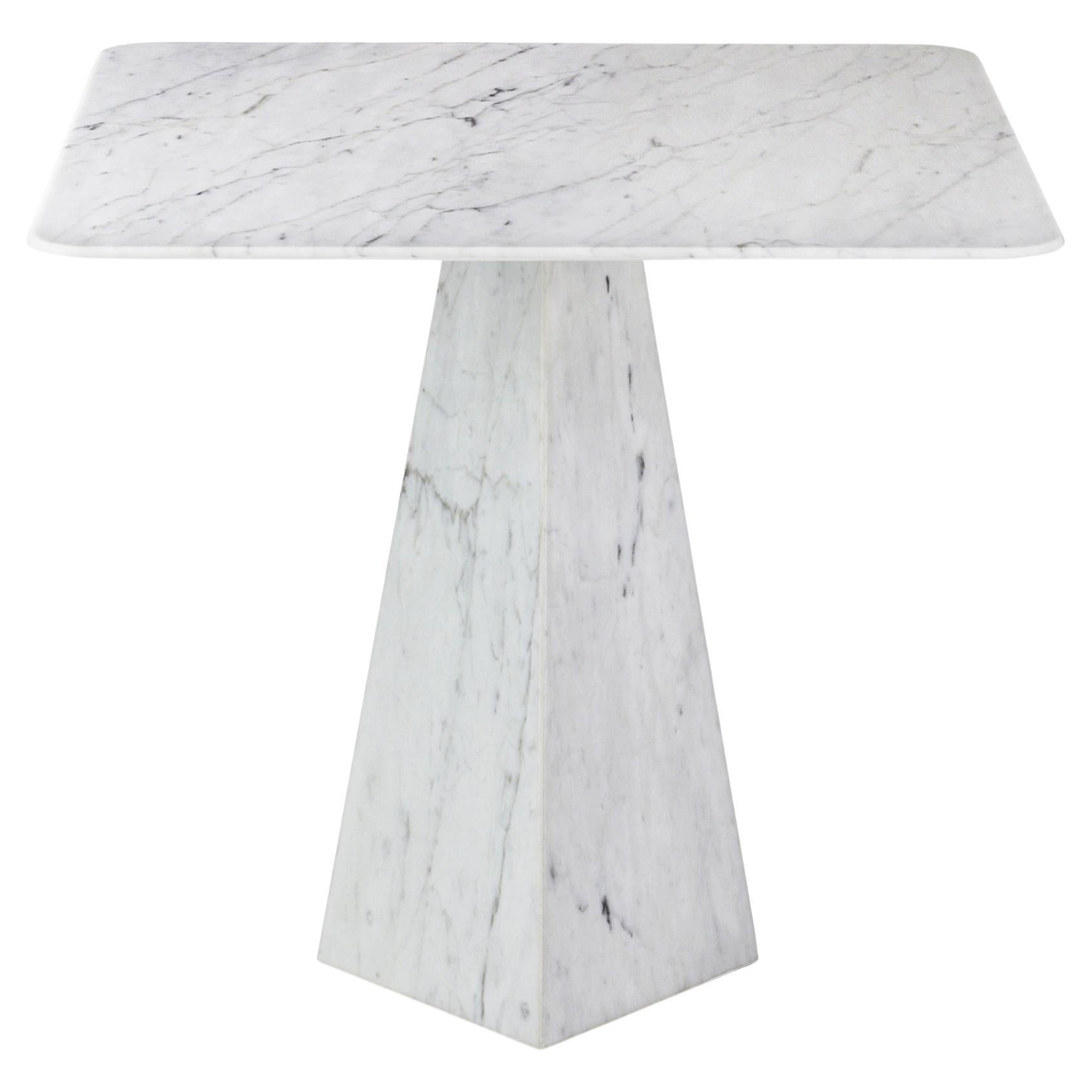 Pair of Ultra Thin White Carrara Marble Square Sidetables